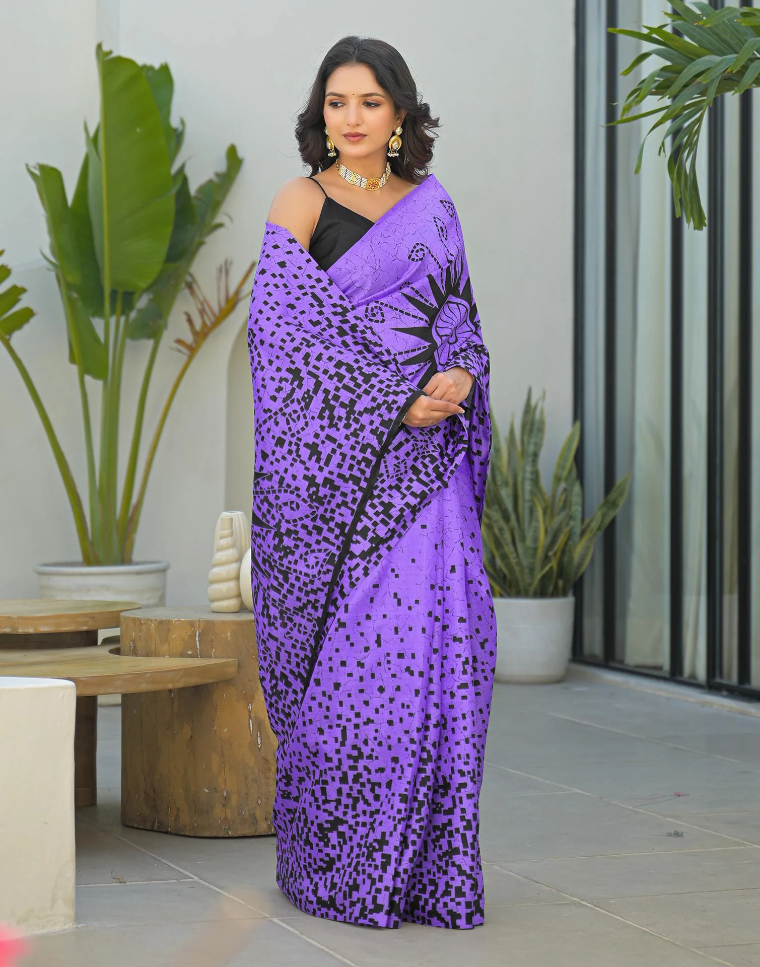 Purple Khadi Printed Saree - Image 6
