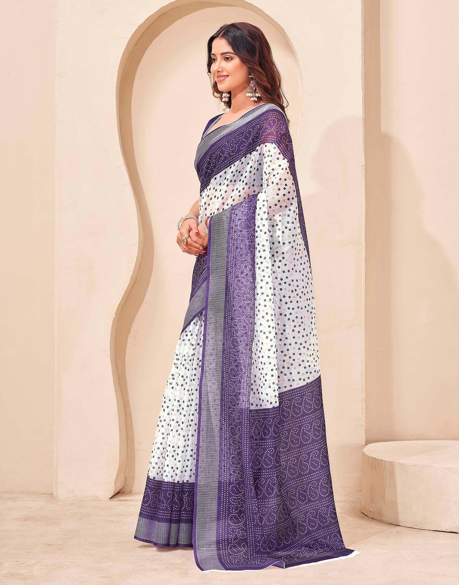 Purple Linen Bandhani Printed Saree - Image 4