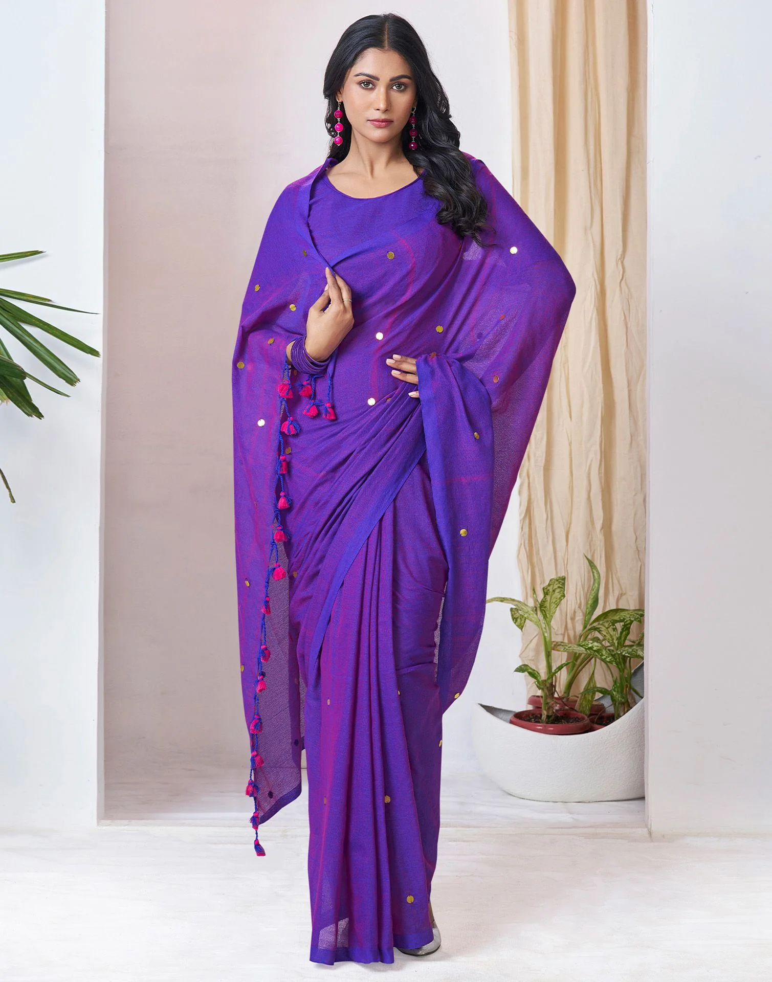 Purple Linen Sequence Saree - Image 5