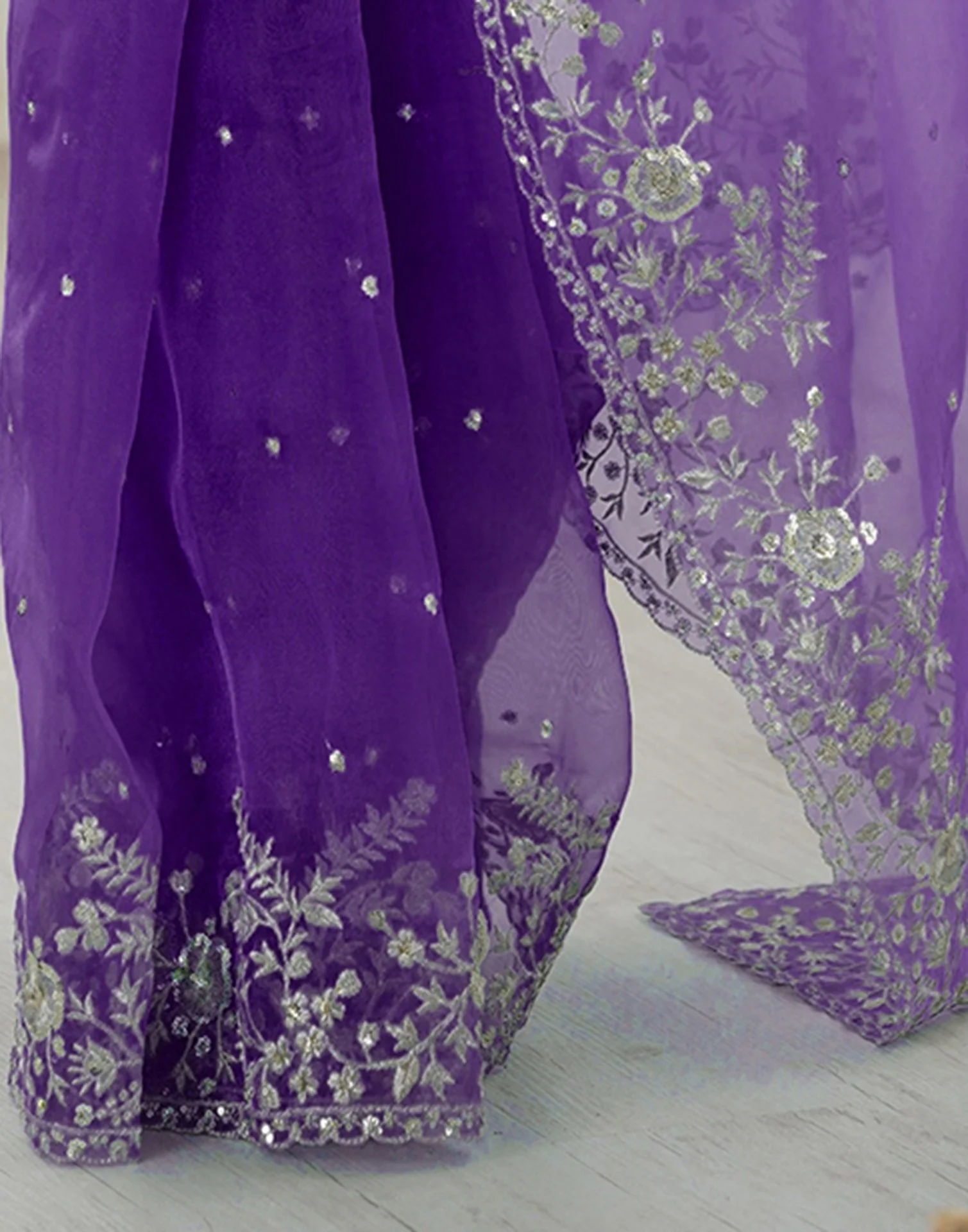 Purple Organza Embroidery Lace Saree - Image 8