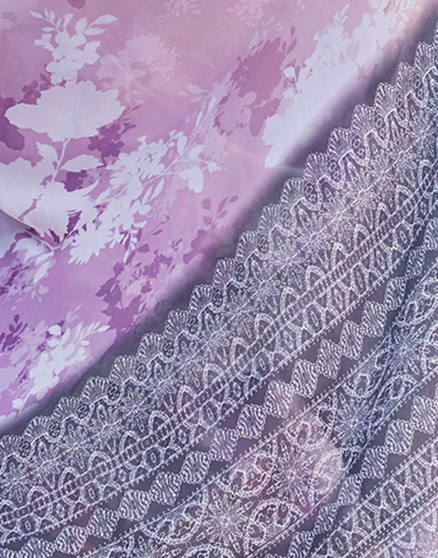 Purple Satin Printed Saree - Image 10