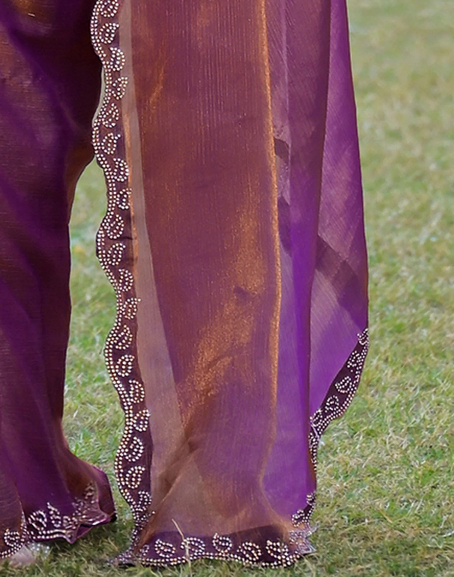 Purple Shimmer Chiffon Stone Work Swarovski saree - Image 8