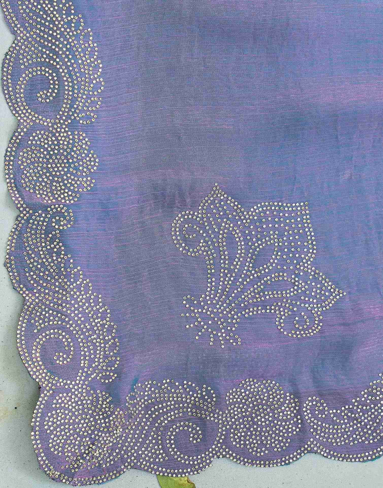 Purple Shimmer Stone Work Embellished Saree - Image 7
