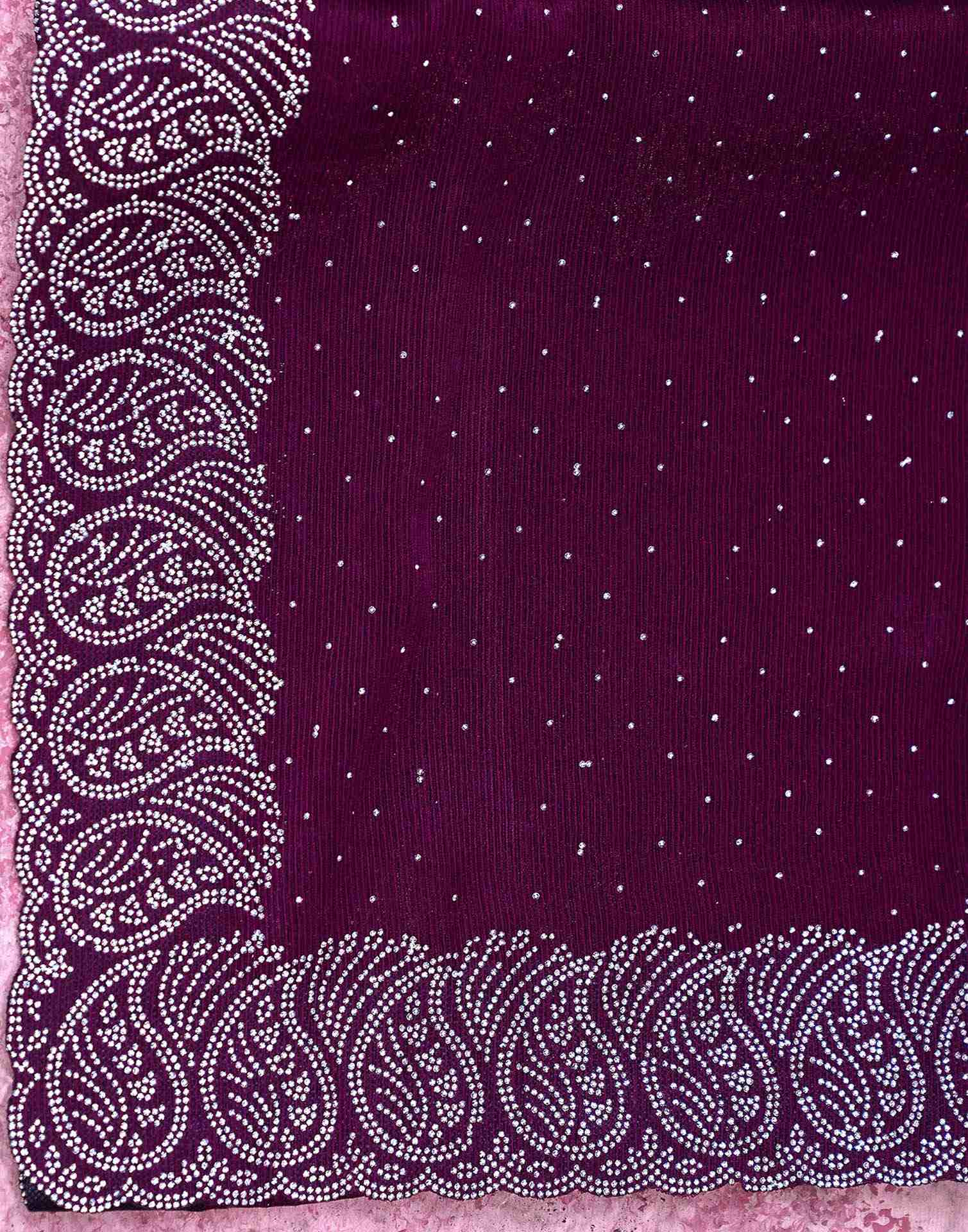 Purple Shimmer Stone Work Swarovski Saree - Image 7