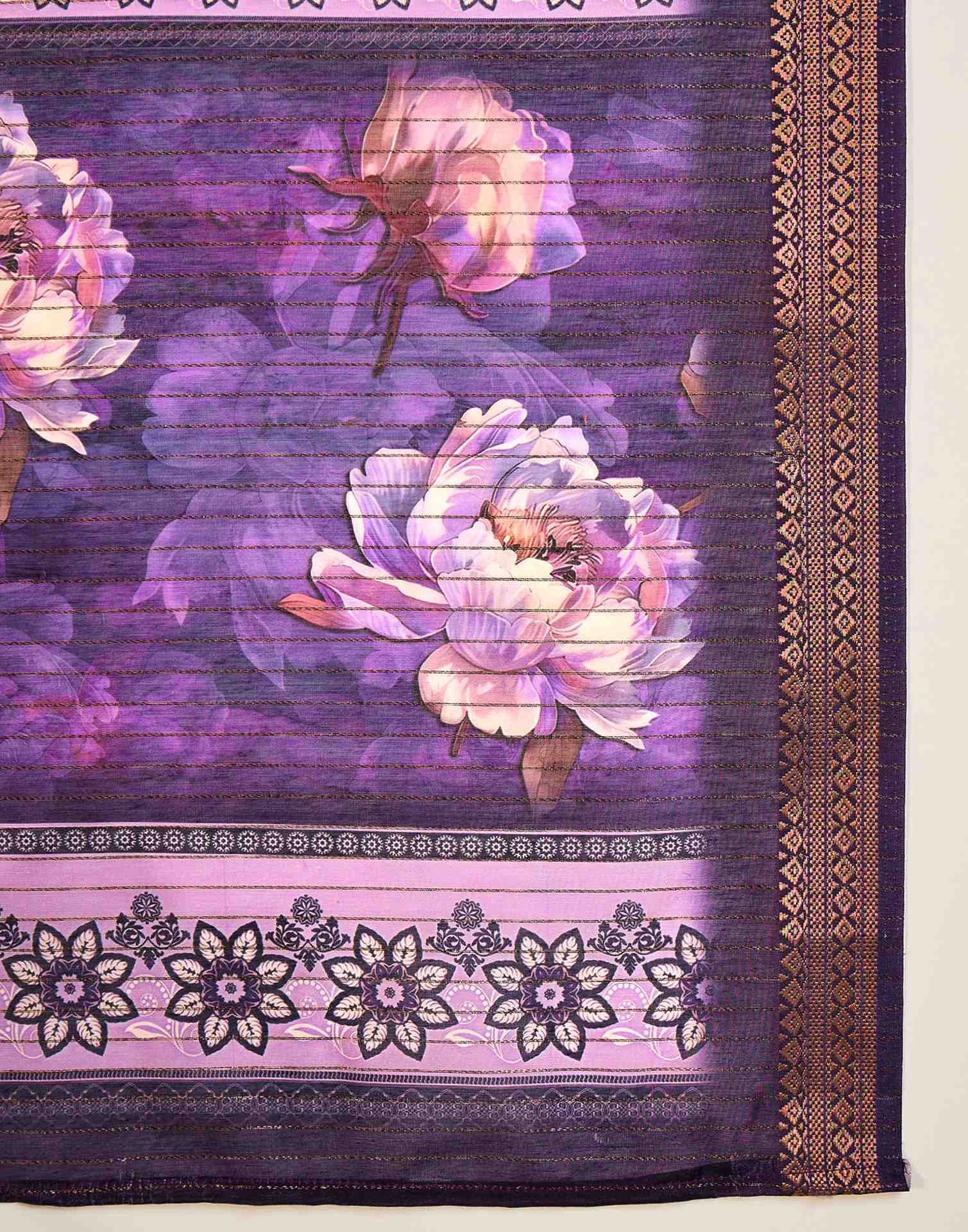 Purple Silk Floral Printed Saree - Image 8