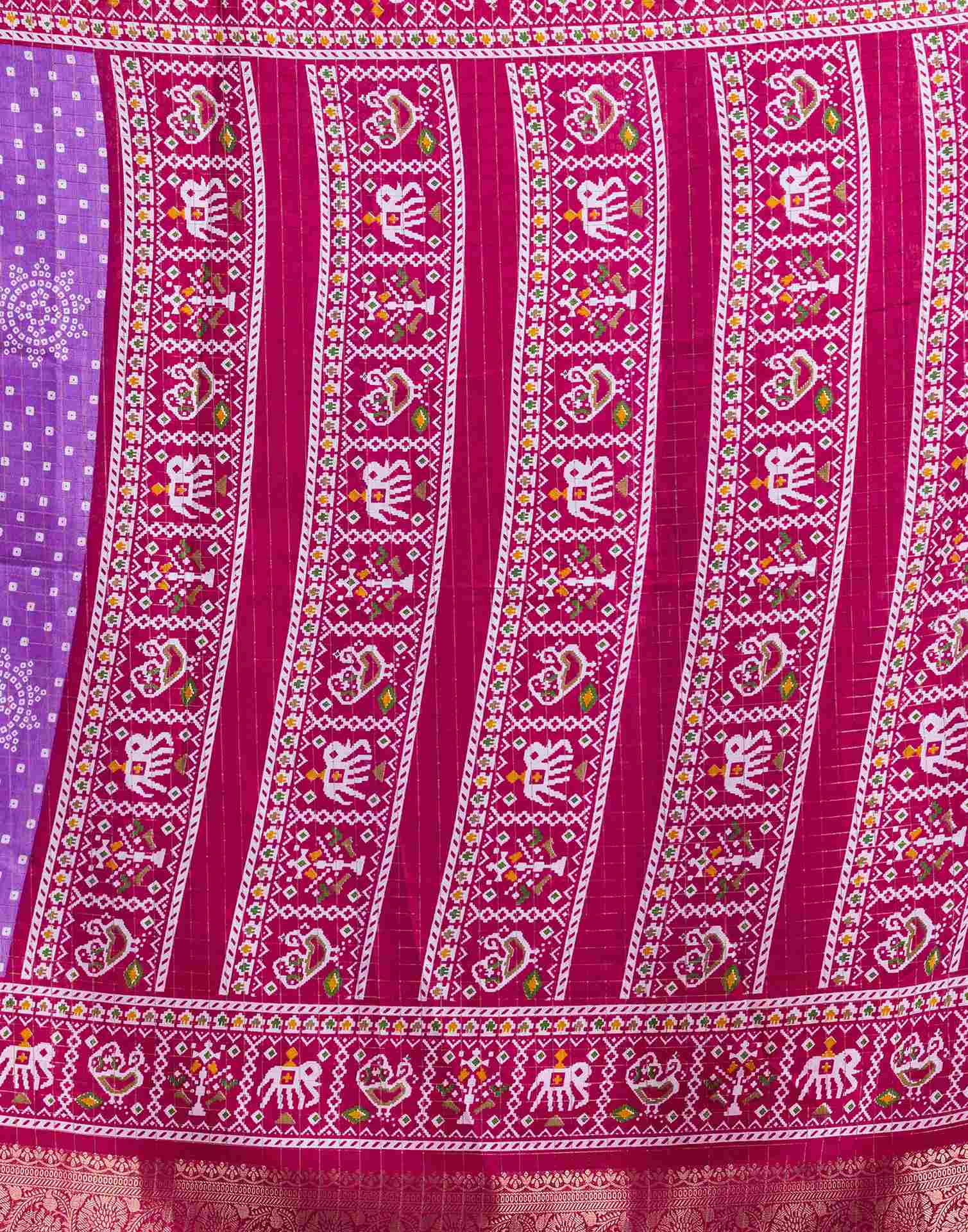 Purple Silk Printed Bandhani Saree - Image 7