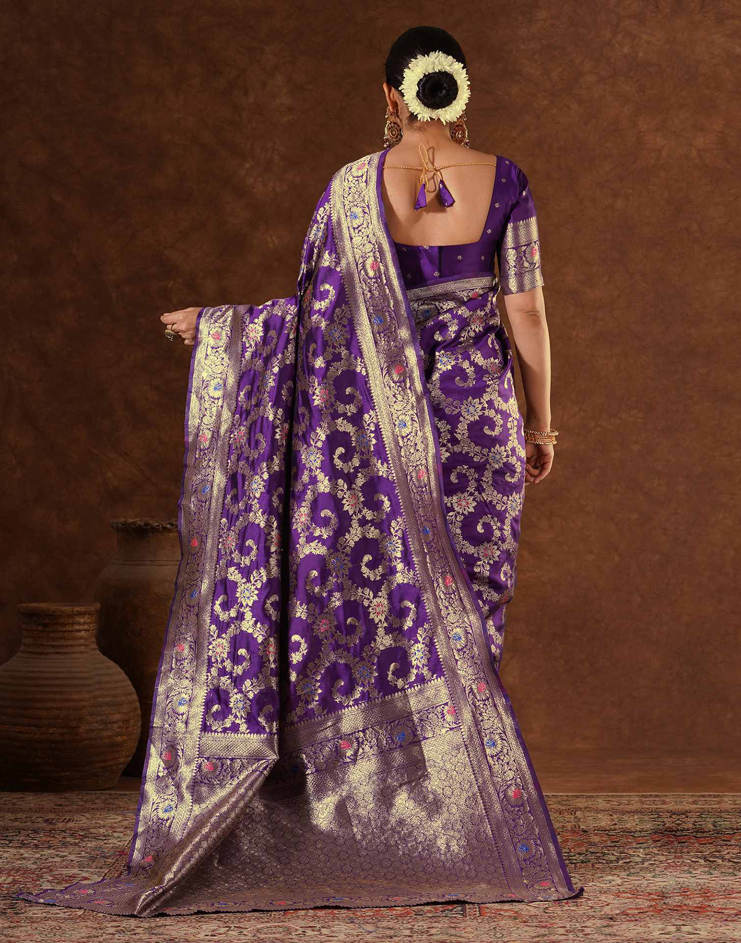 Purple Silk Woven Banarasi Saree - Image 6