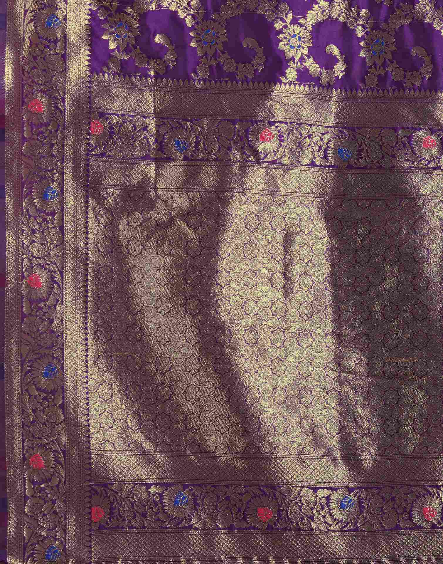 Purple Silk Woven Banarasi Saree - Image 7