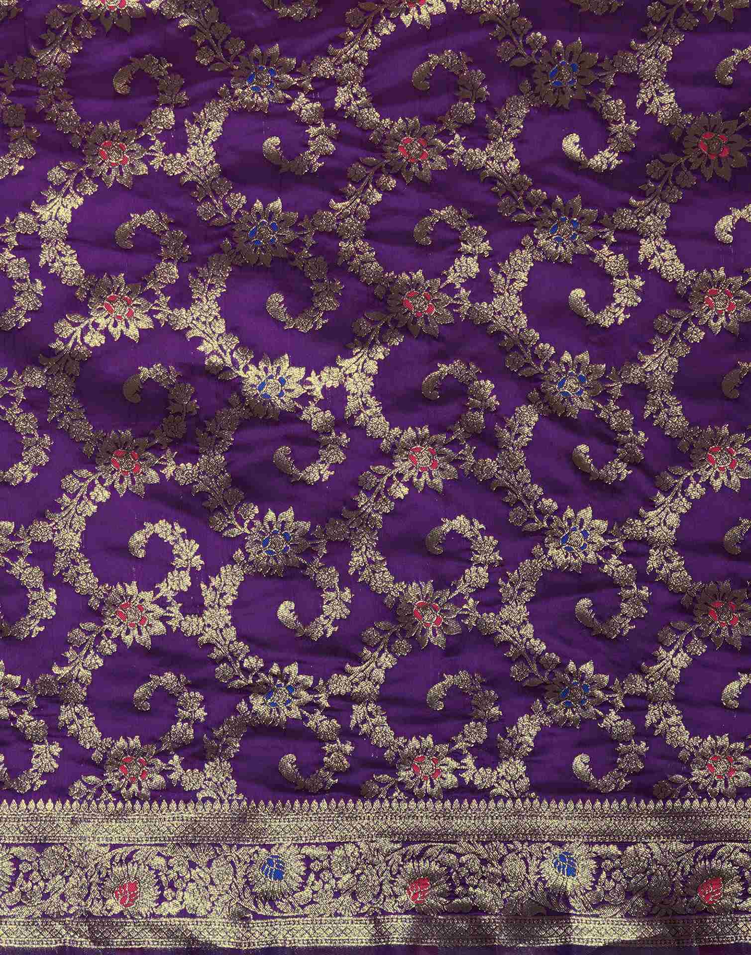 Purple Silk Woven Banarasi Saree - Image 8