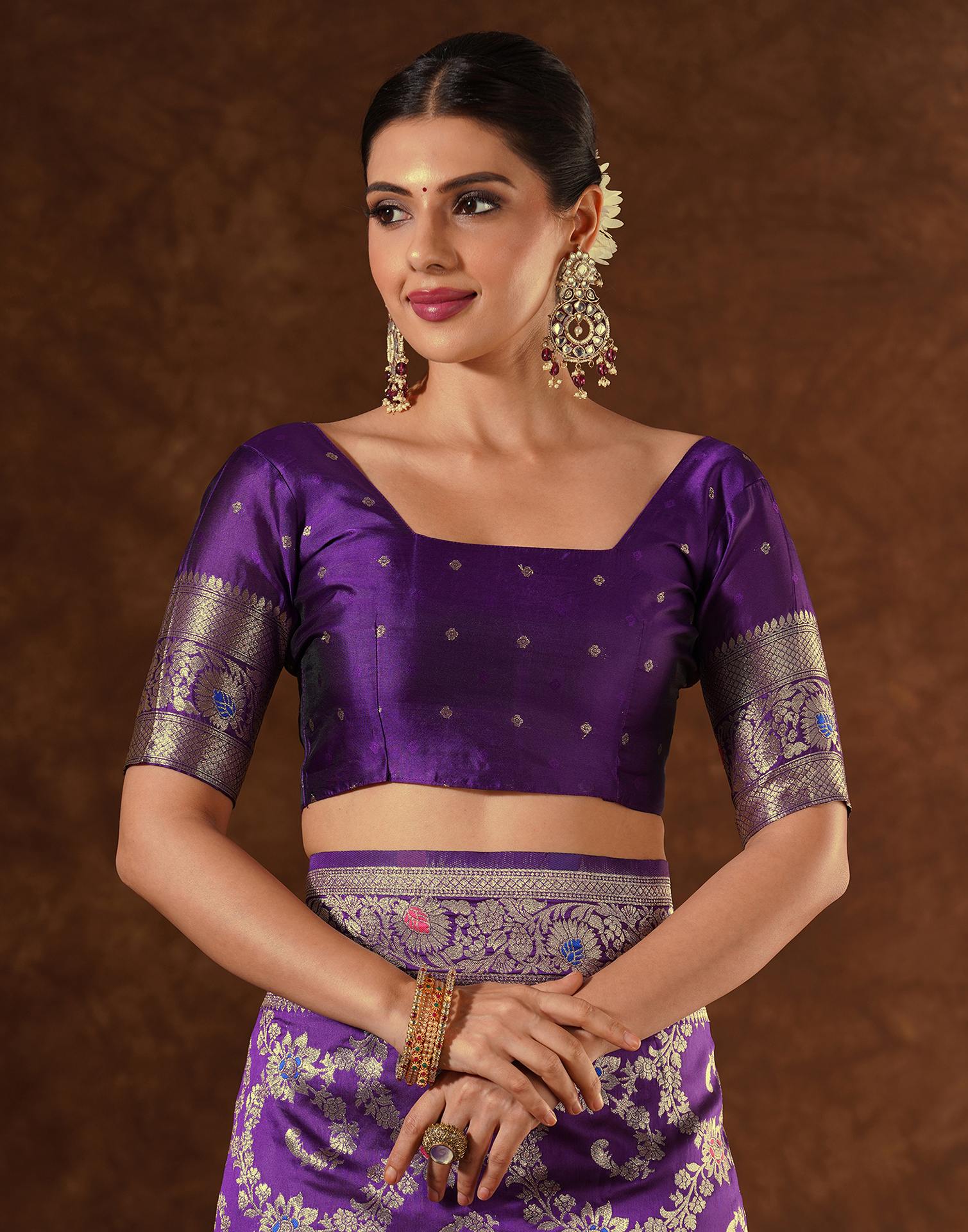 Purple Silk Woven Banarasi Saree - Image 9