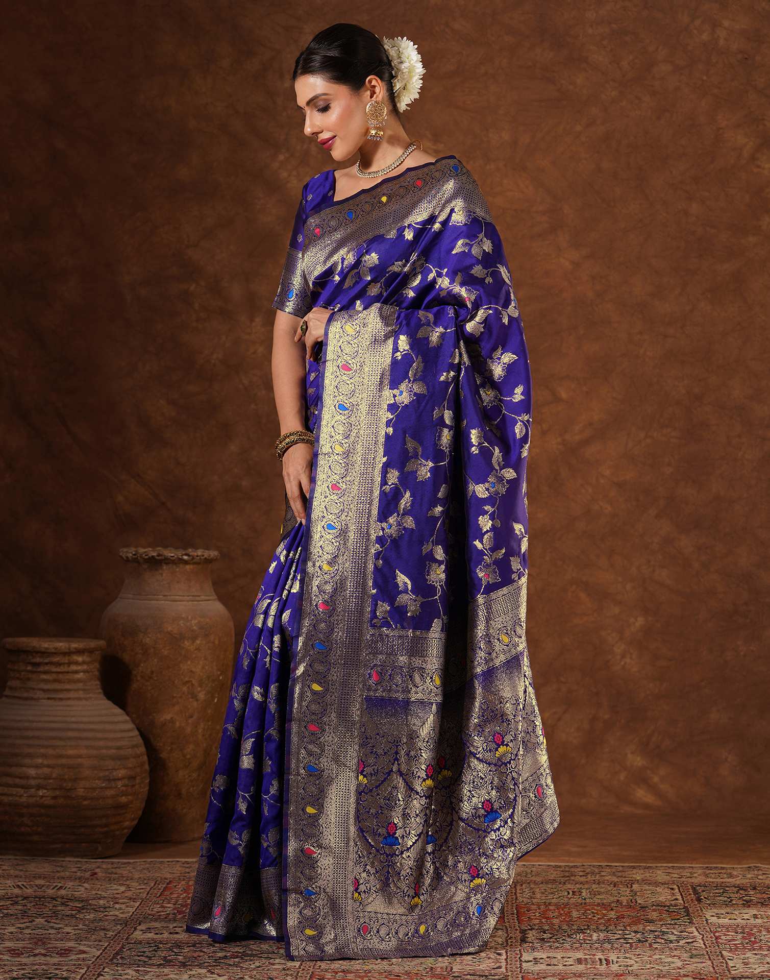 Purple Silk Woven Banarasi Saree - Image 4