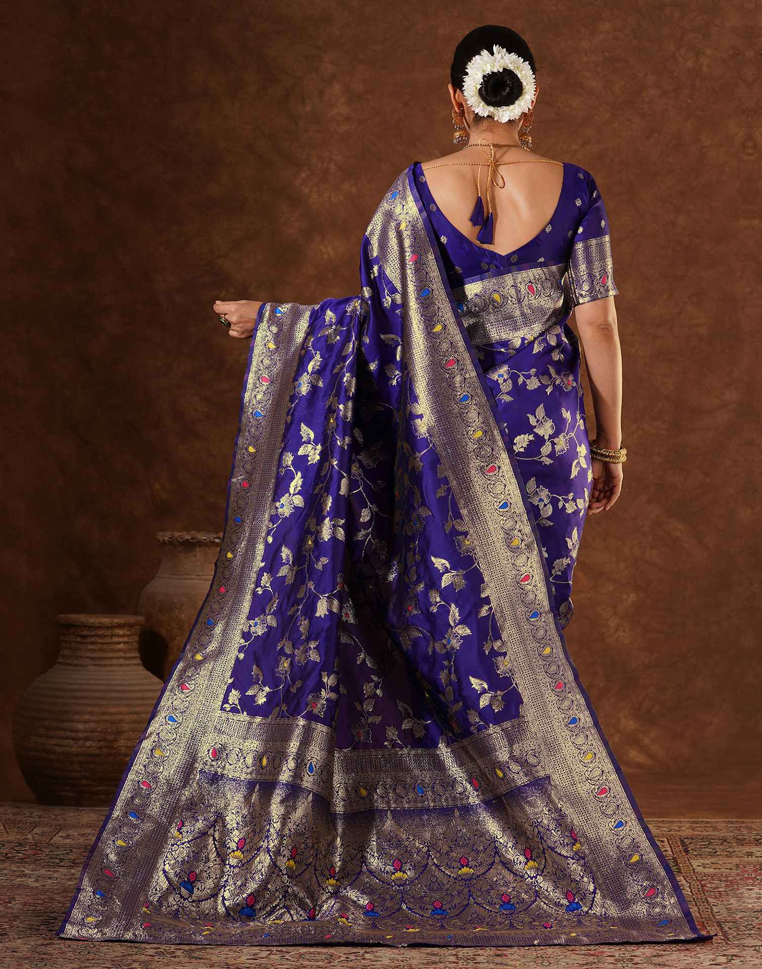 Purple Silk Woven Banarasi Saree - Image 6