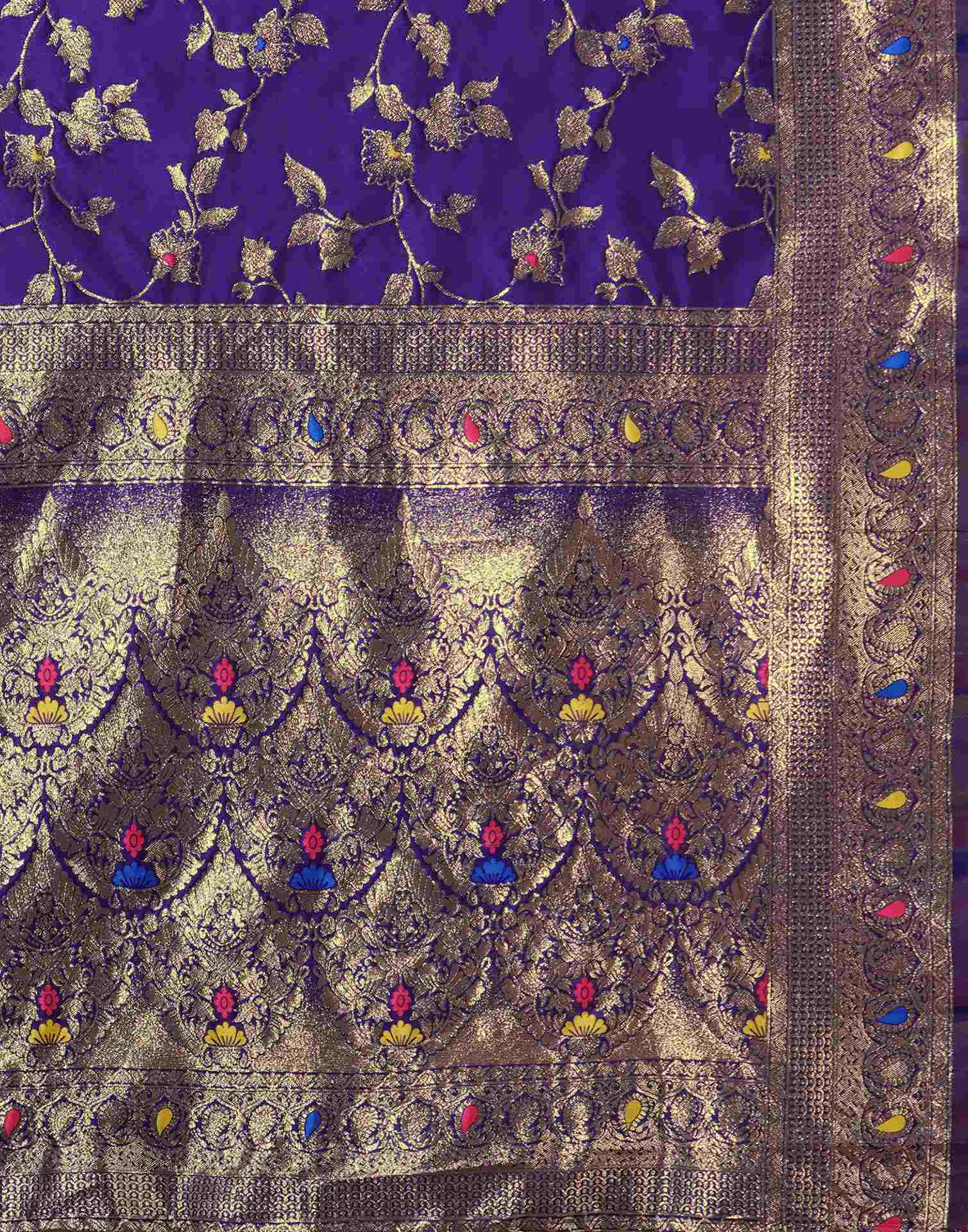 Purple Silk Woven Banarasi Saree - Image 7