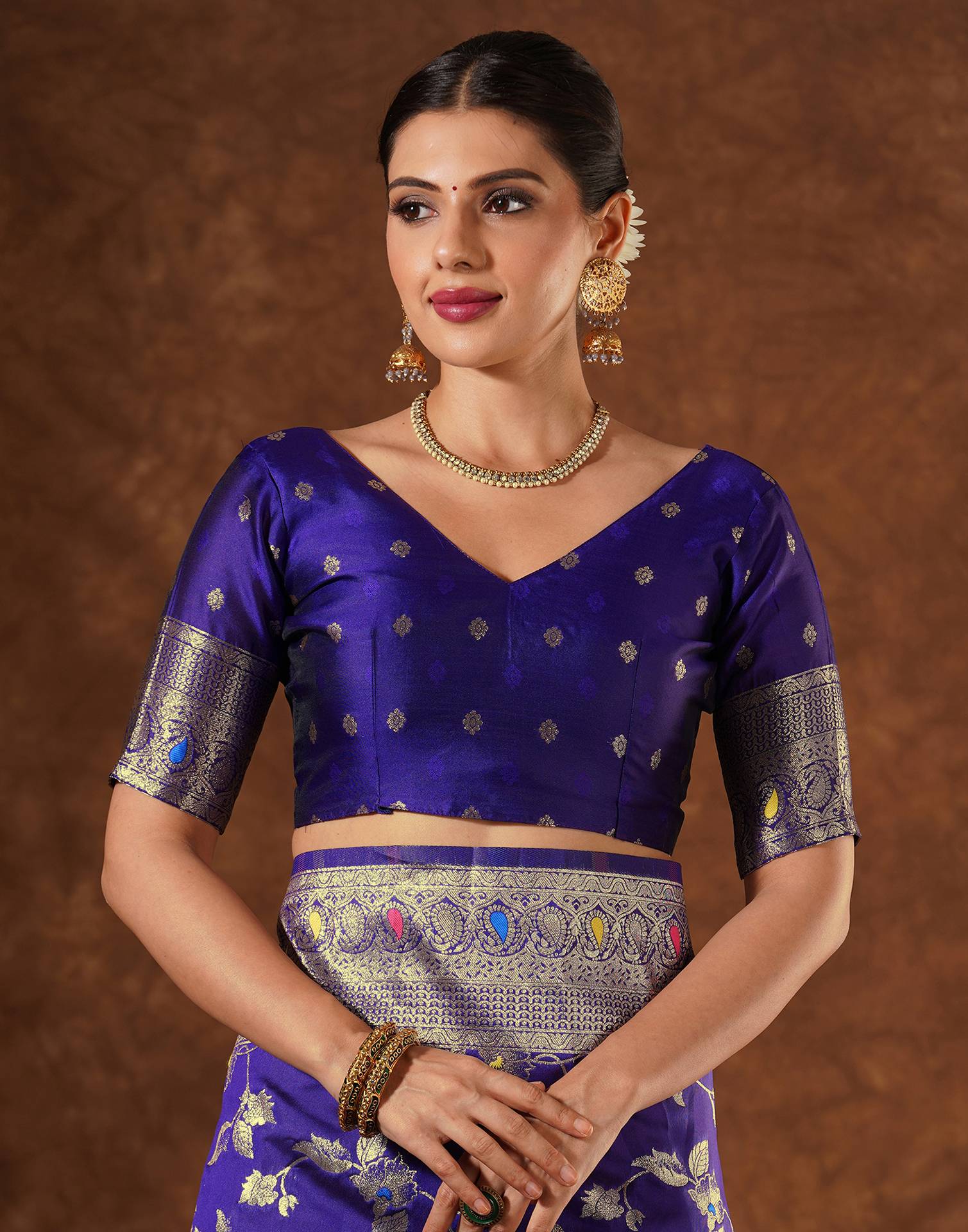 Purple Silk Woven Banarasi Saree - Image 9
