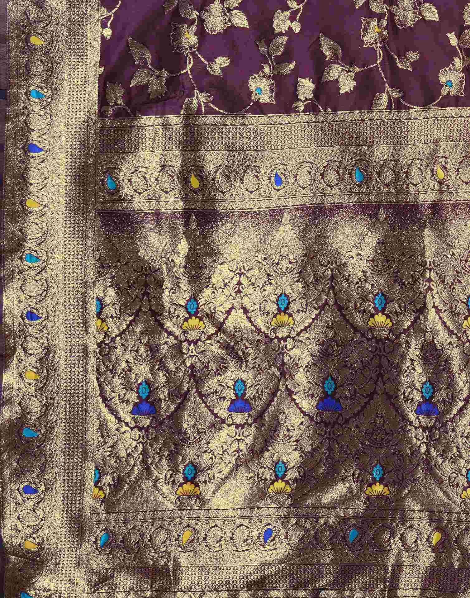 Purple Silk Woven Banarasi Saree - Image 7