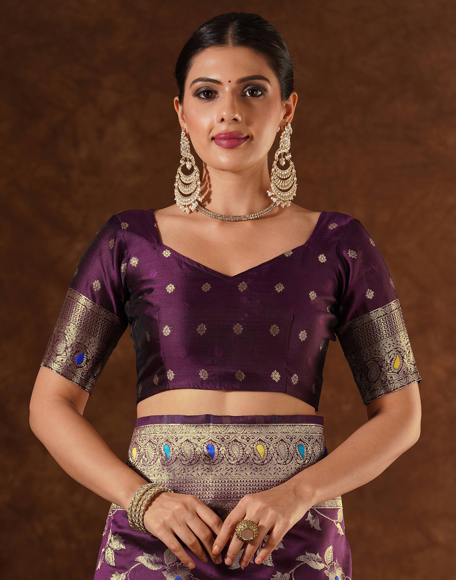 Purple Silk Woven Banarasi Saree - Image 9