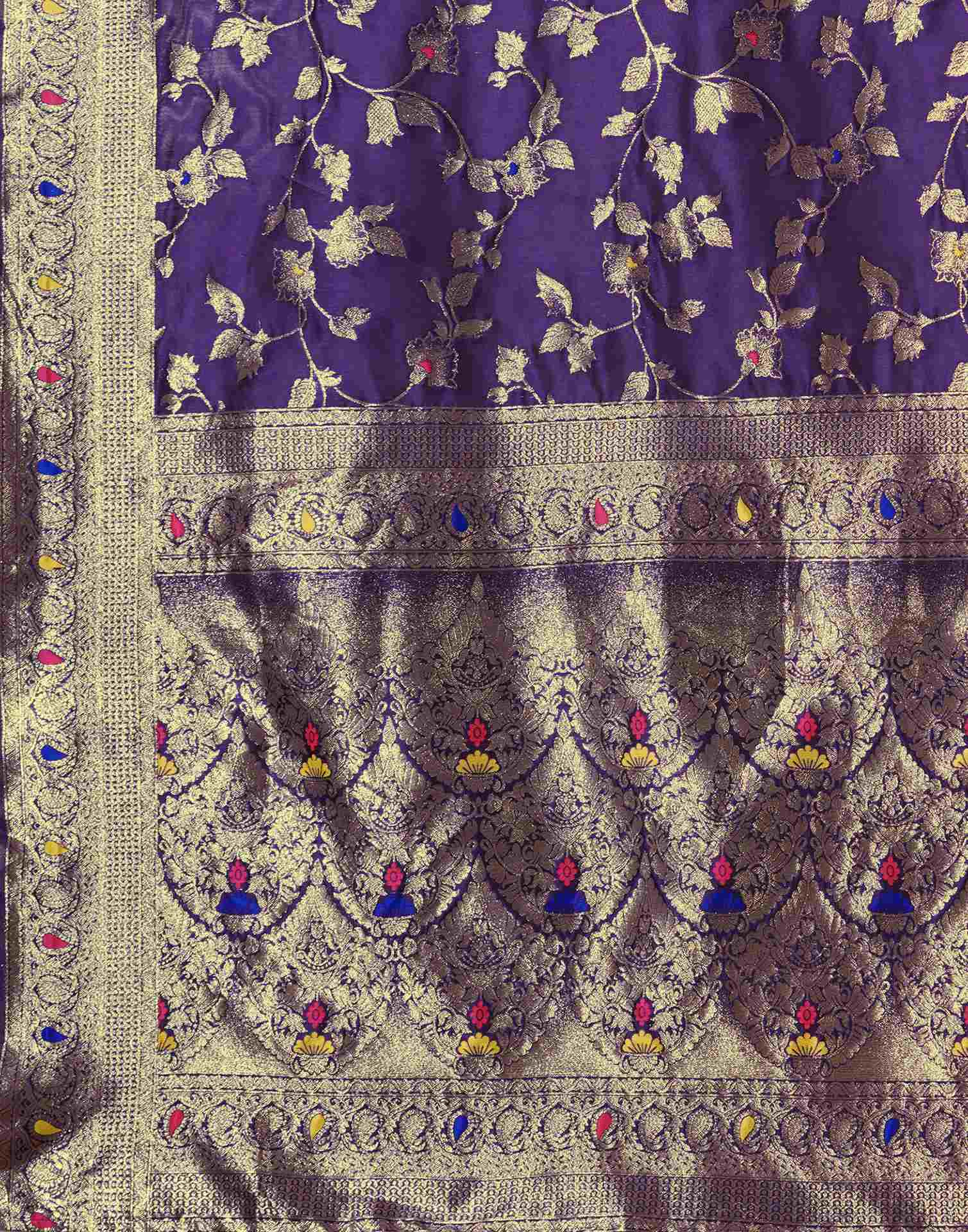 Purple Silk Woven Banarasi Saree - Image 7