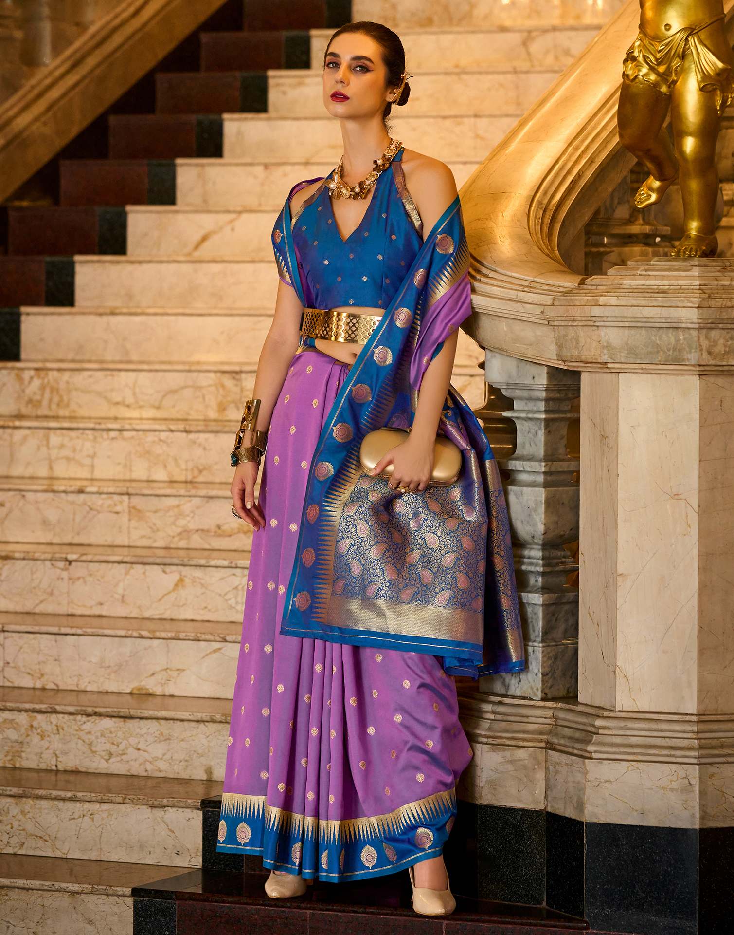 Purple Silk Woven Banarasi Saree - Image 5