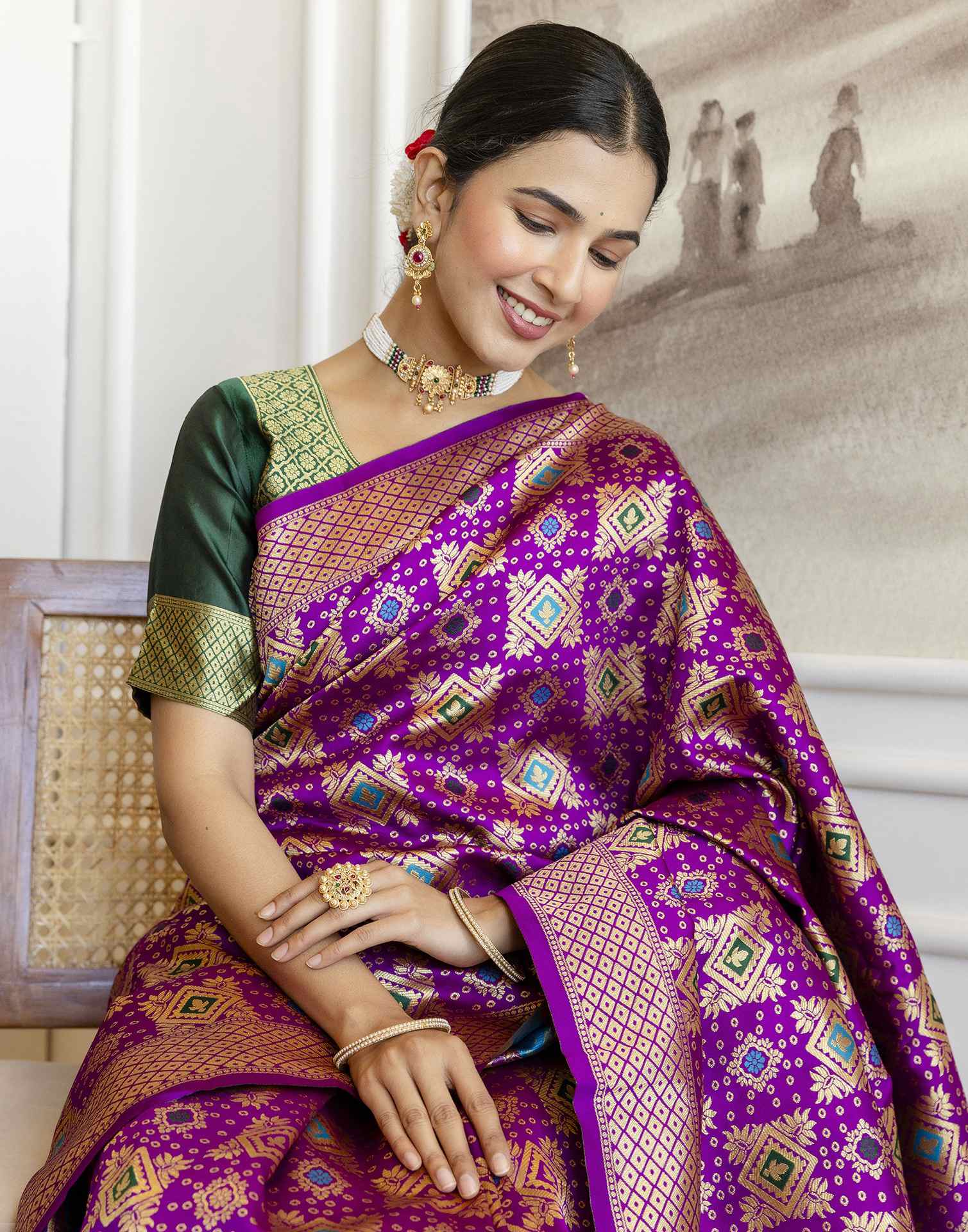 Purple Silk Woven Banarasi Saree - Image 4