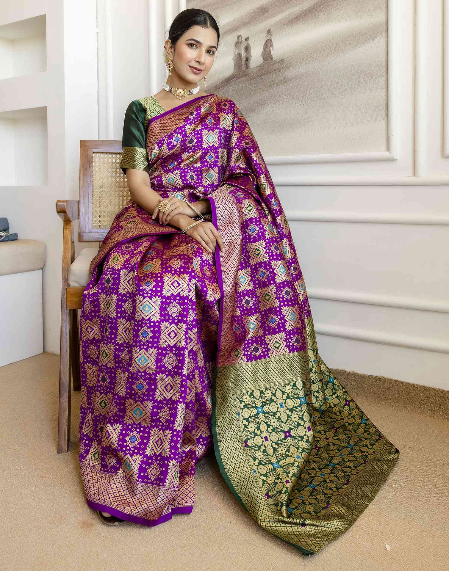 Purple Silk Woven Banarasi Saree - Image 8