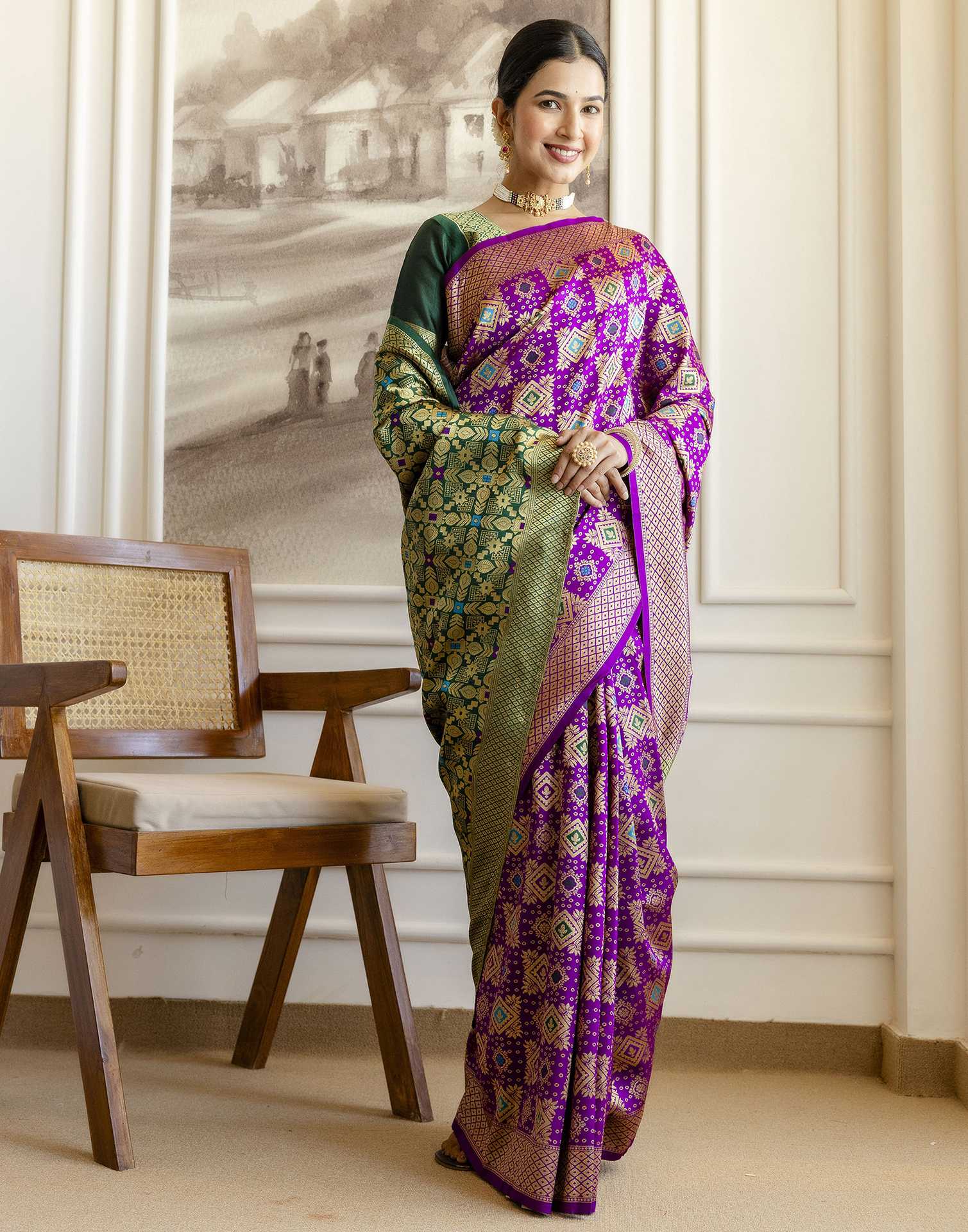 Purple Silk Woven Banarasi Saree - Image 9