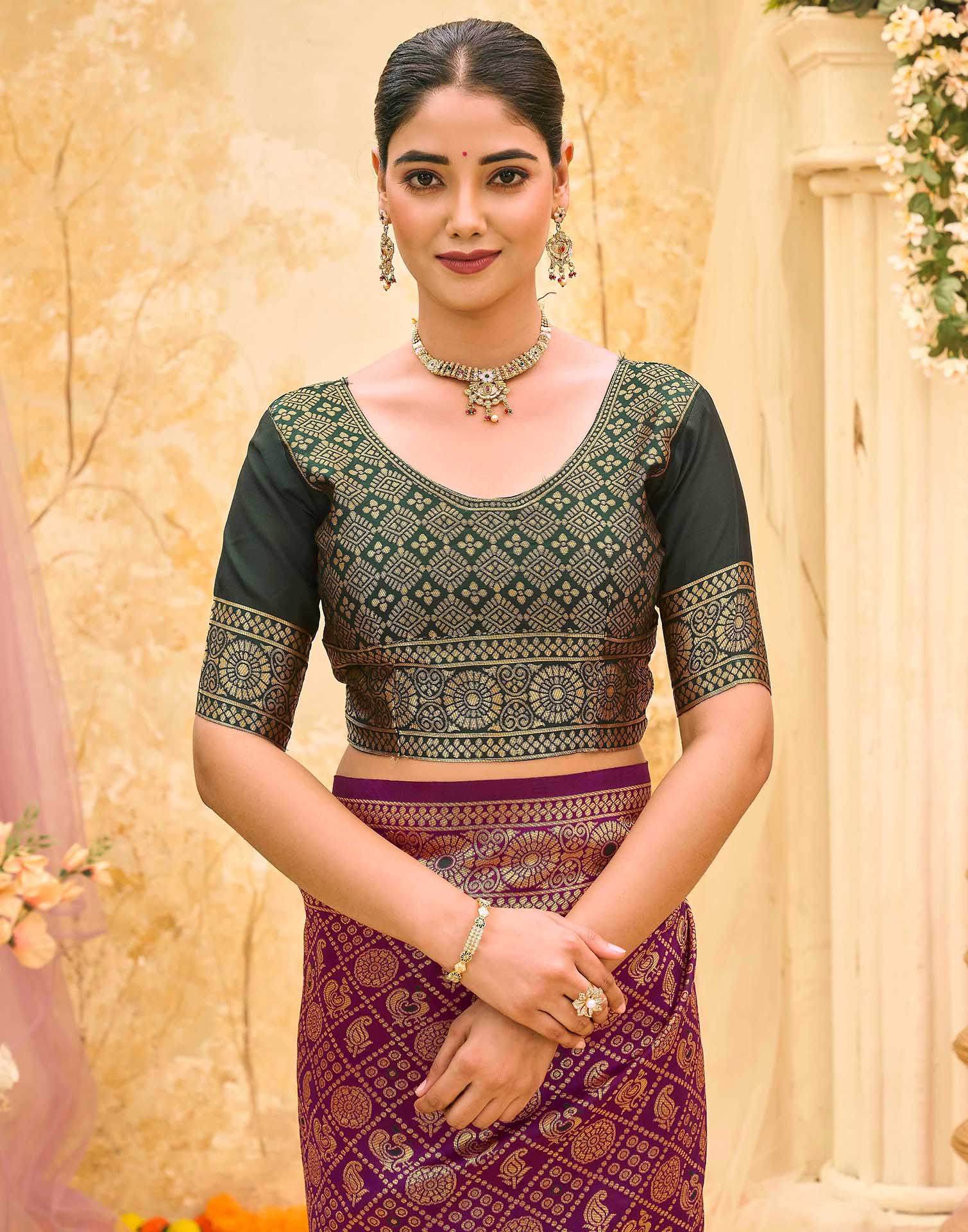 Purple Silk Woven Banarasi Saree - Image 8