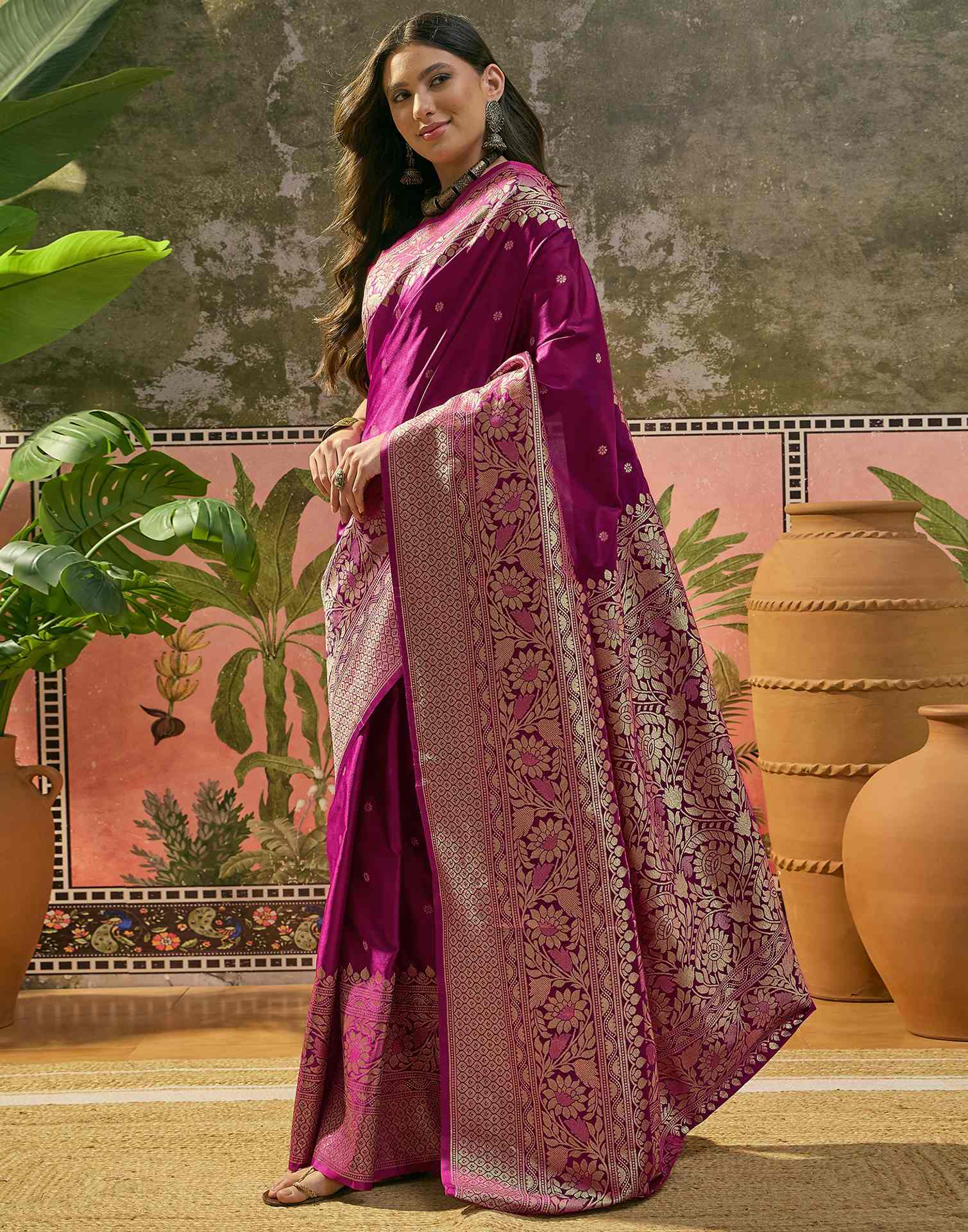 Purple Silk Woven Banarasi Saree - Image 7