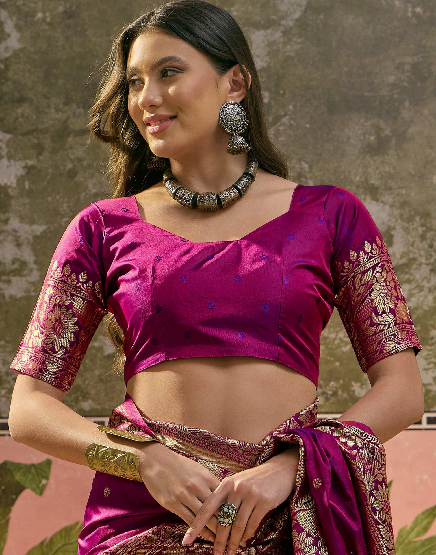 Purple Silk Woven Banarasi Saree - Image 8