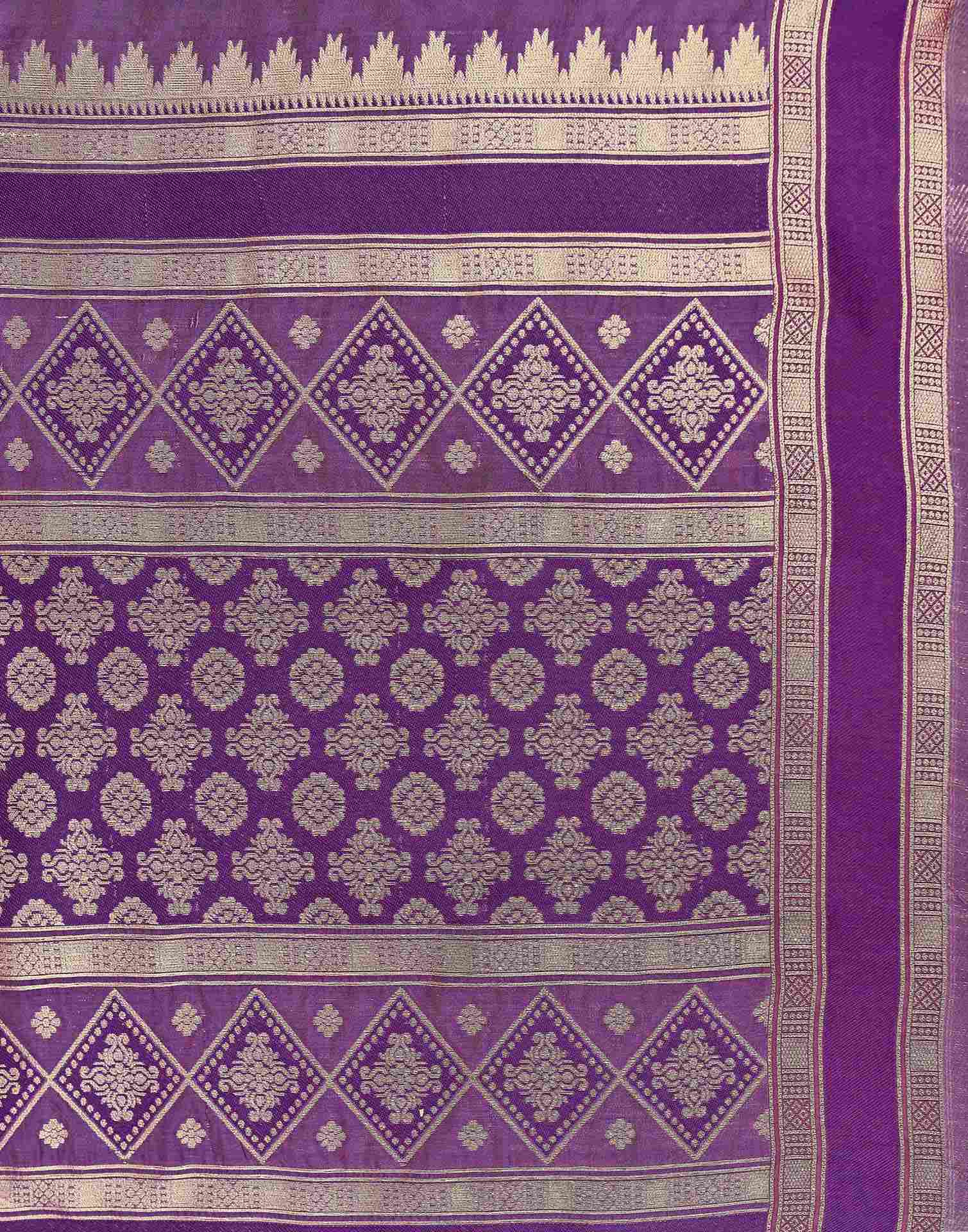 Purple Silk Woven Banarasi Saree - Image 7