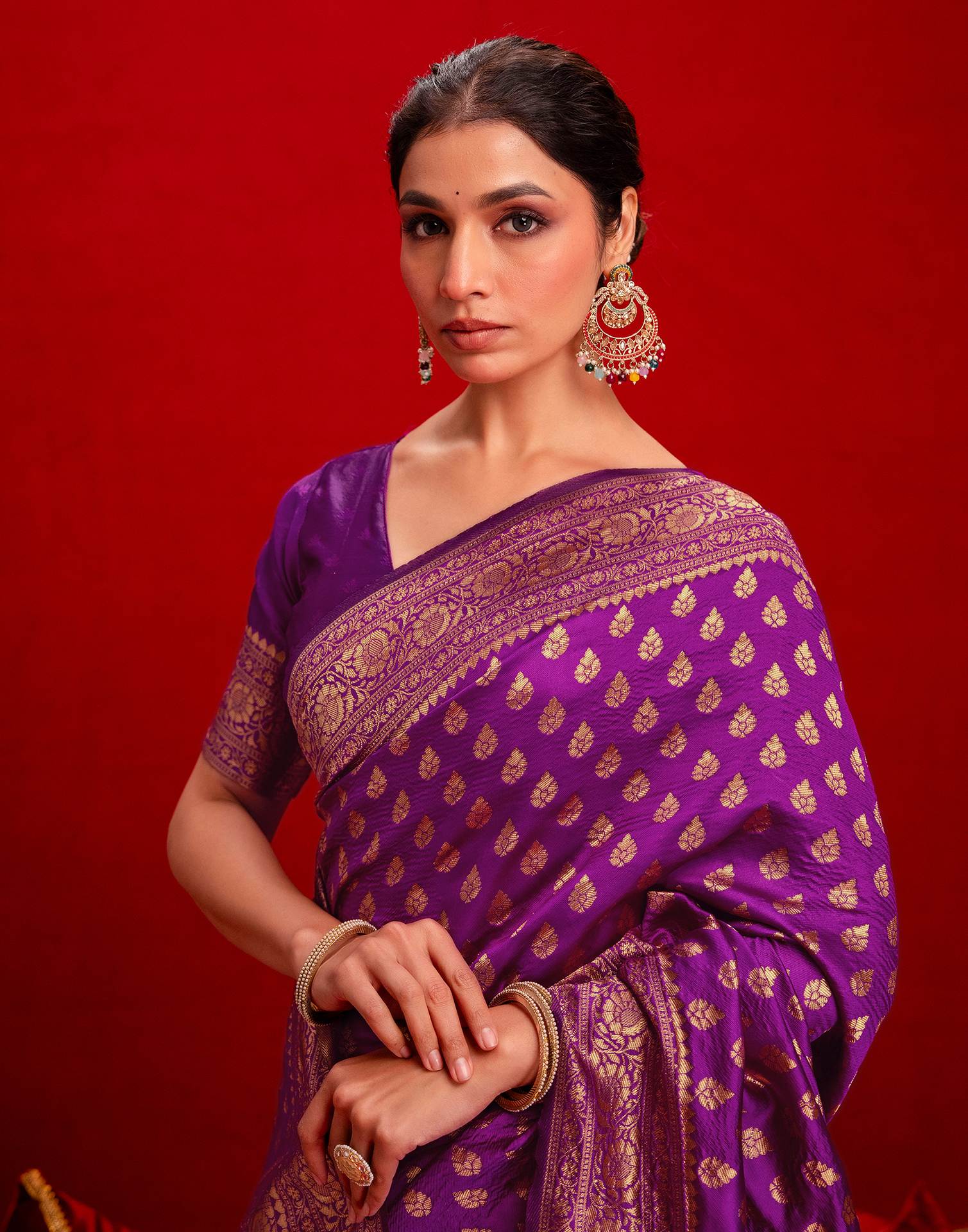 Purple Silk Woven Banarasi Saree - Image 4