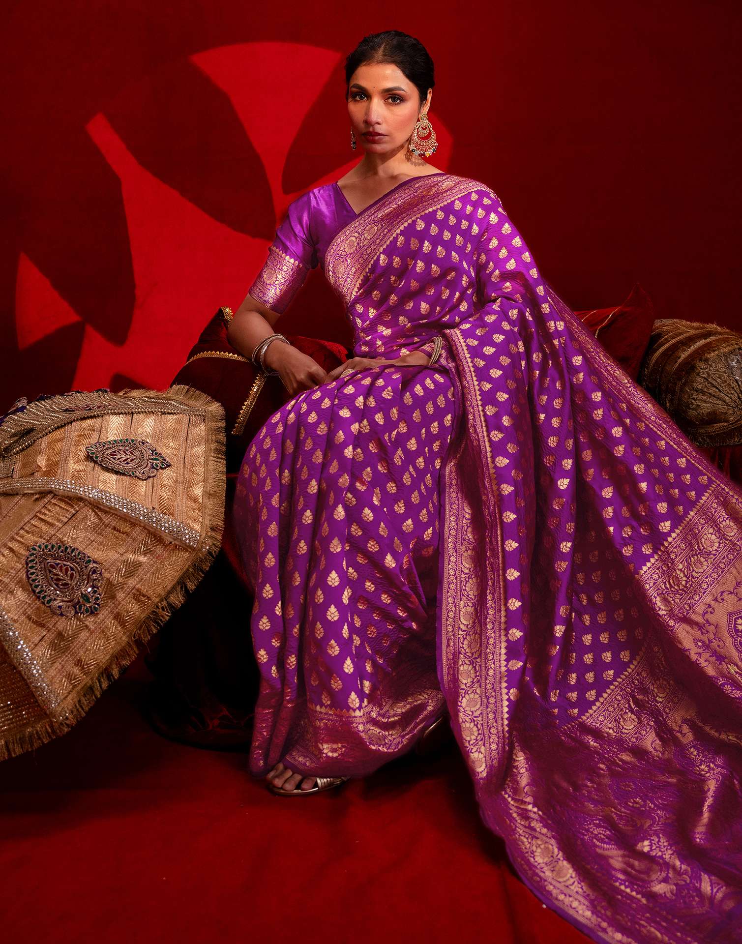 Purple Silk Woven Banarasi Saree - Image 8