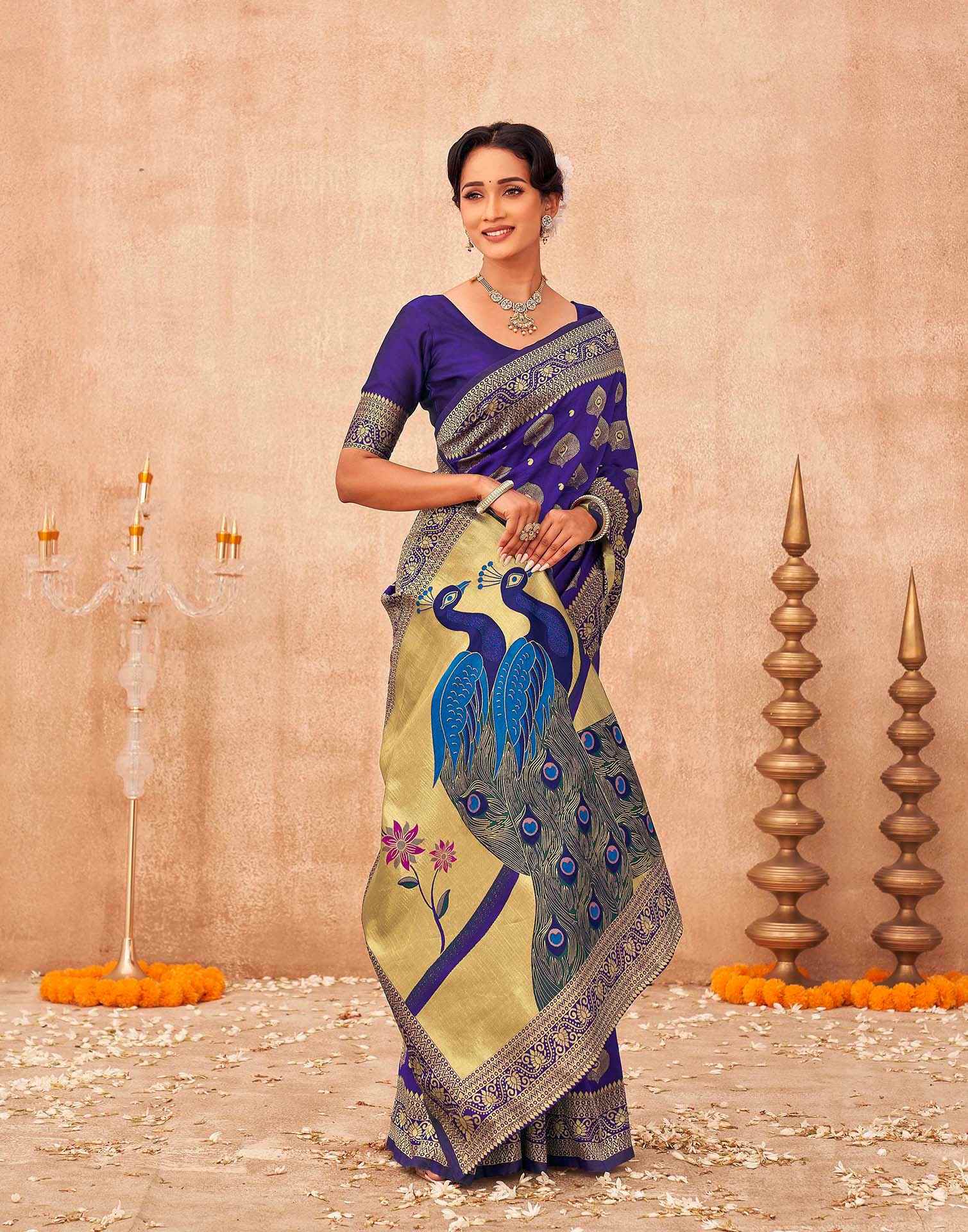 Purple Silk Woven Banarasi Saree - Image 5