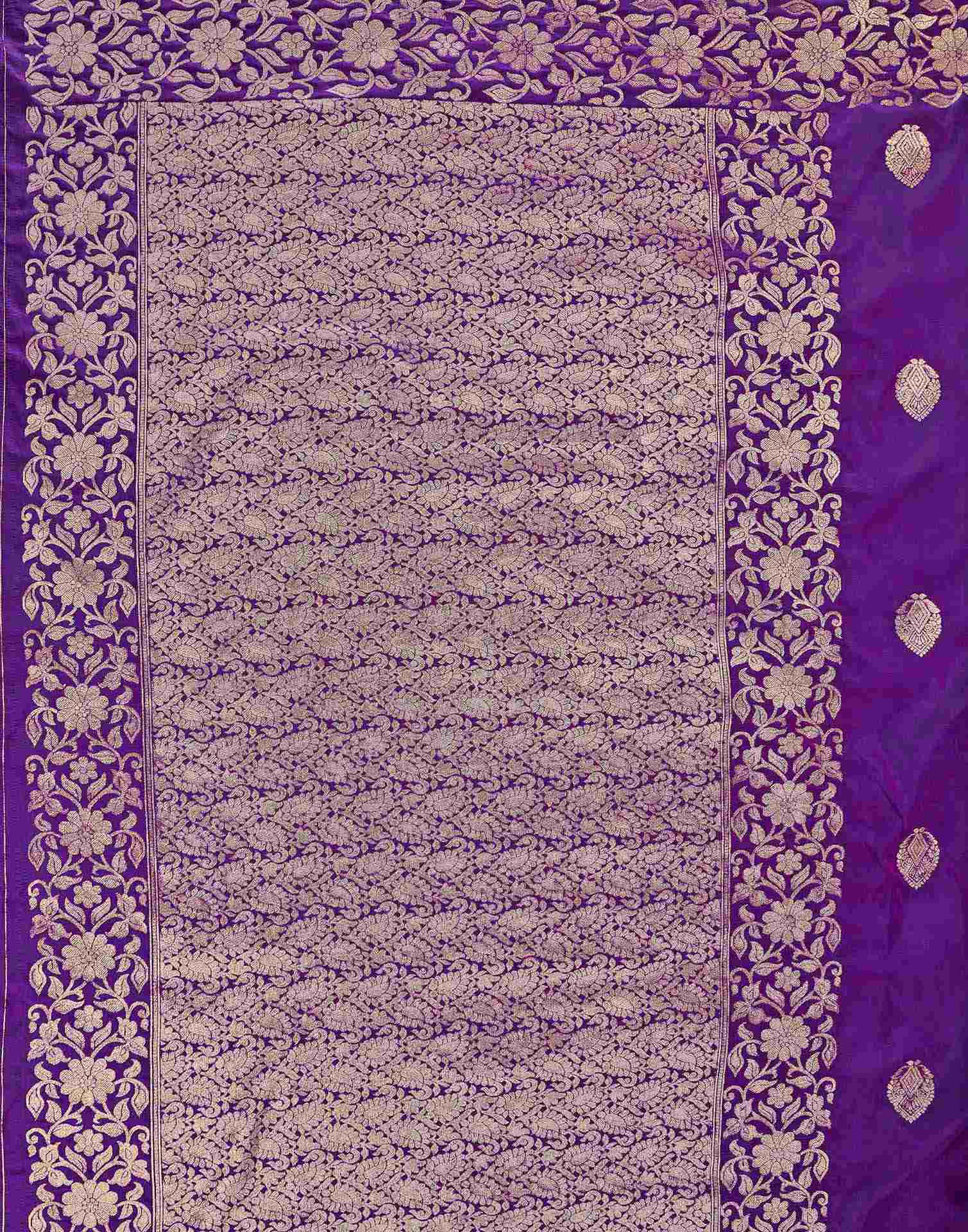 Purple Silk Woven Banarasi Saree - Image 8