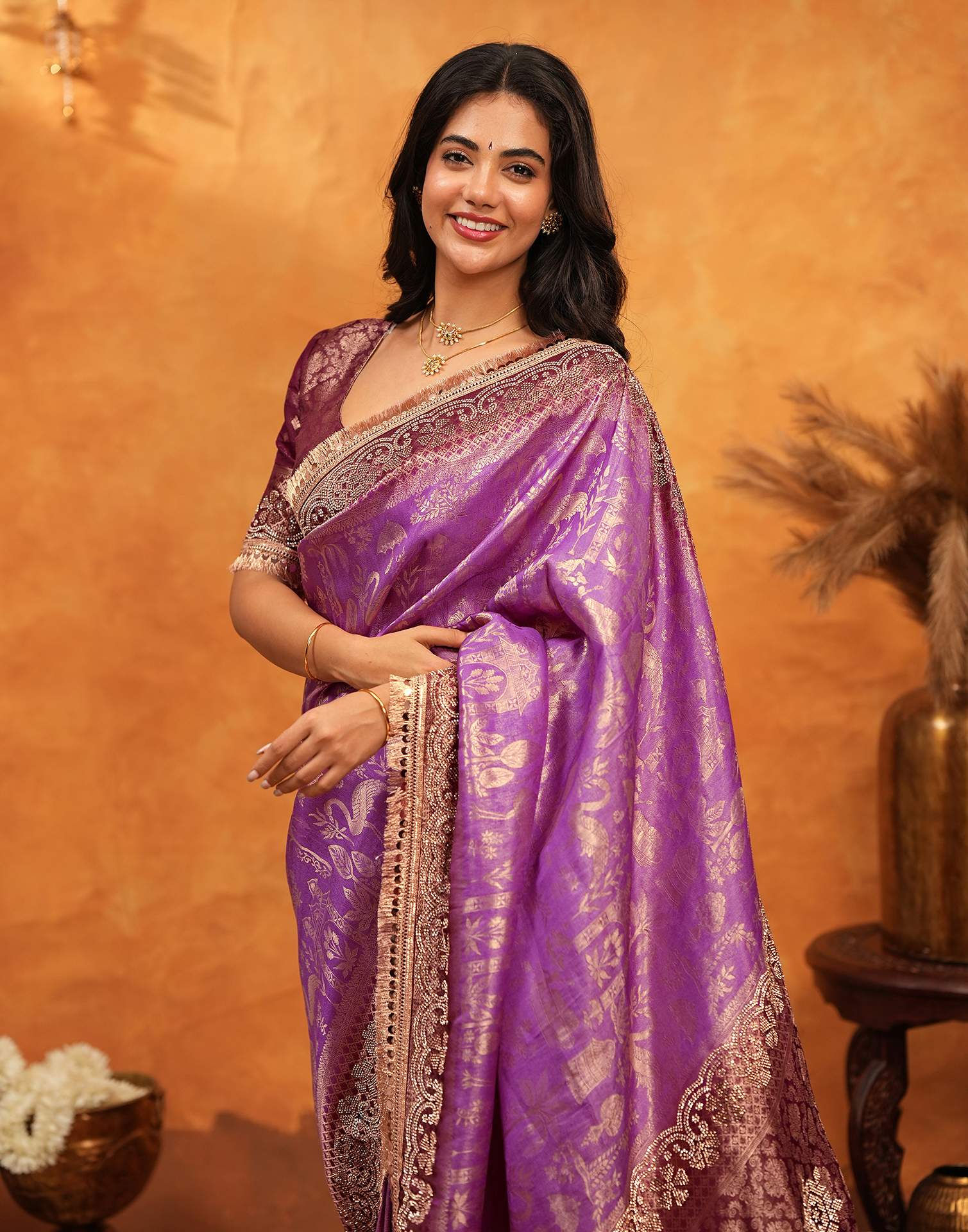 Purple Silk Woven Banarasi Saree - Image 5