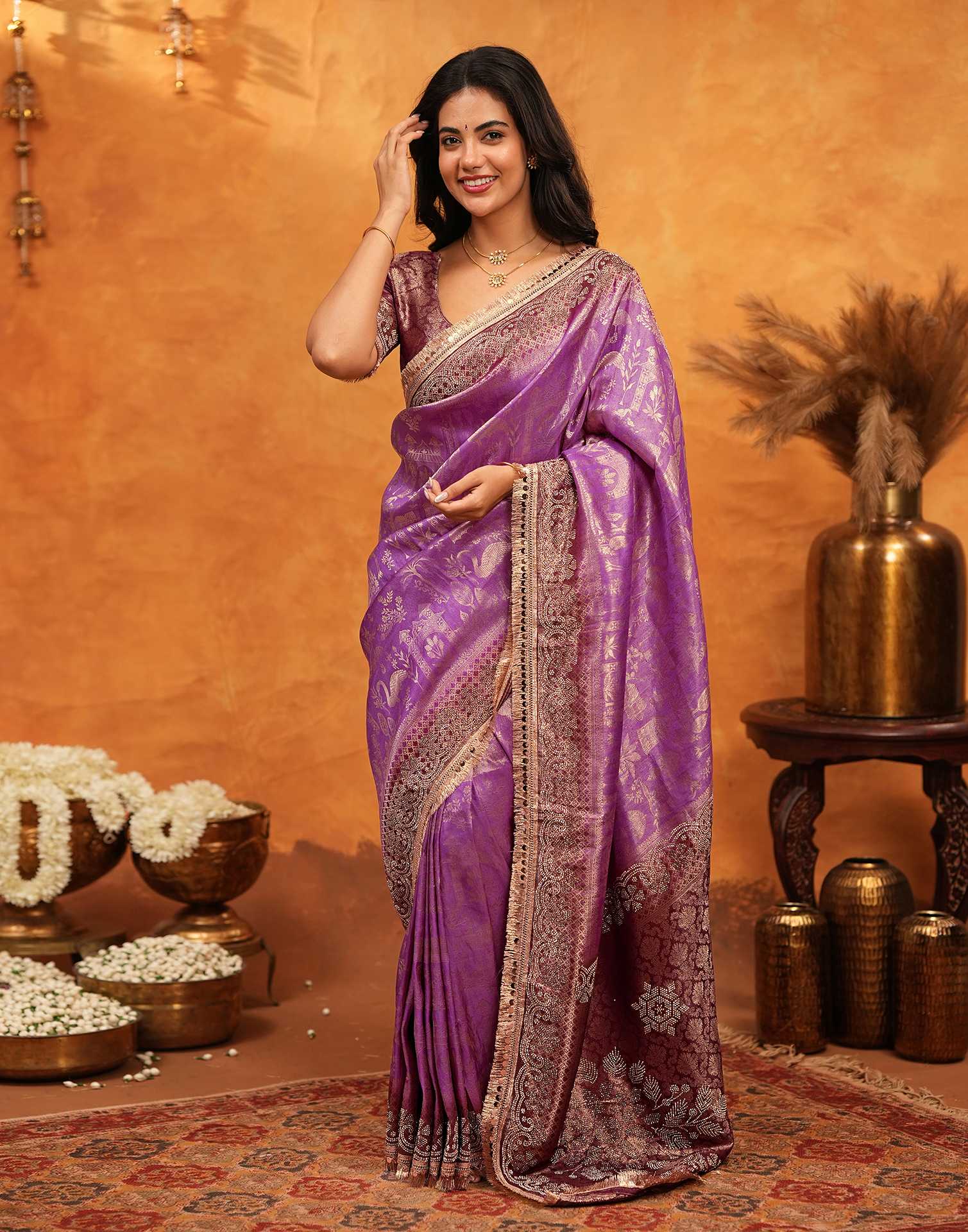 Purple Silk Woven Banarasi Saree - Image 6