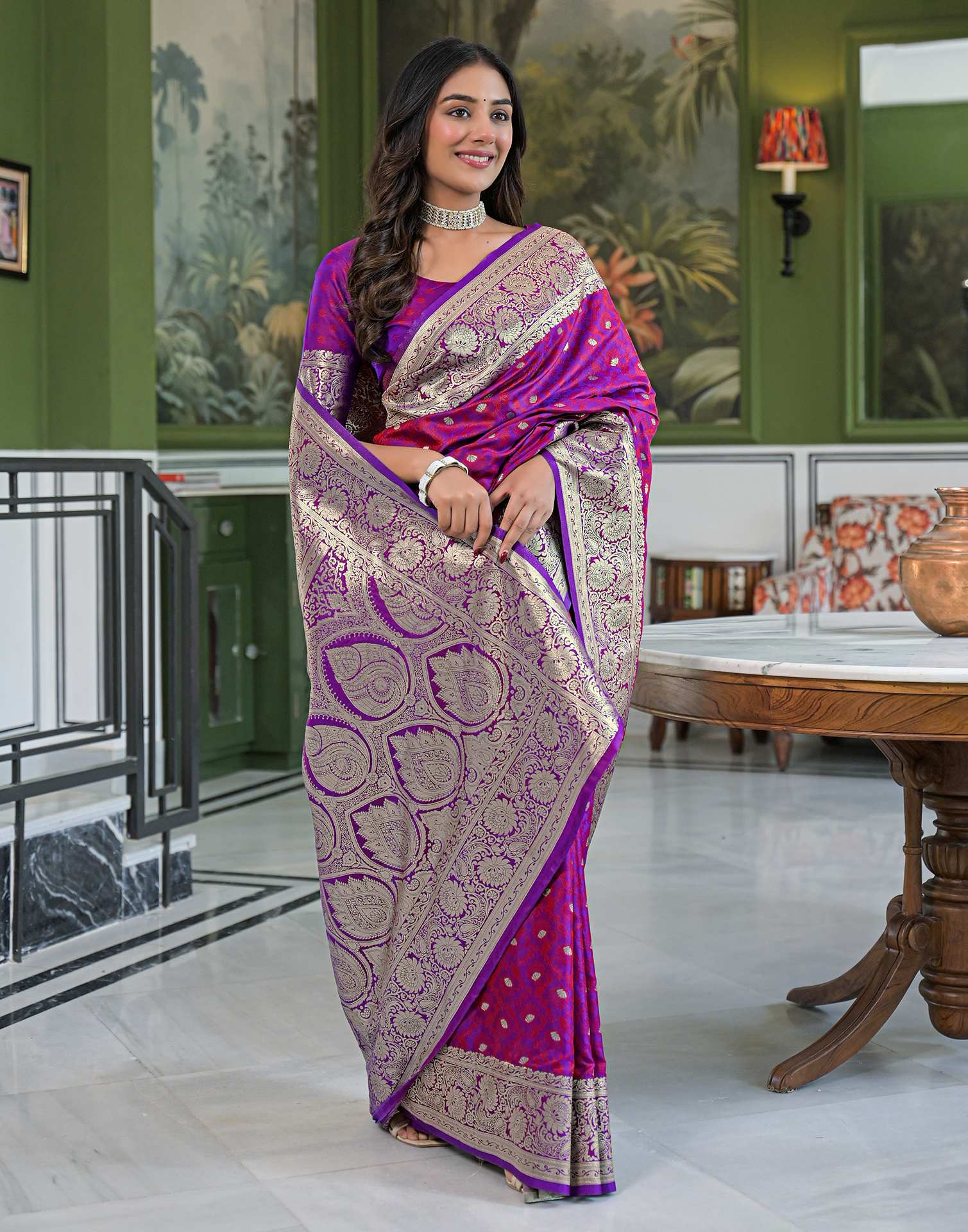 Purple Silk Woven Banarasi Saree - Image 9