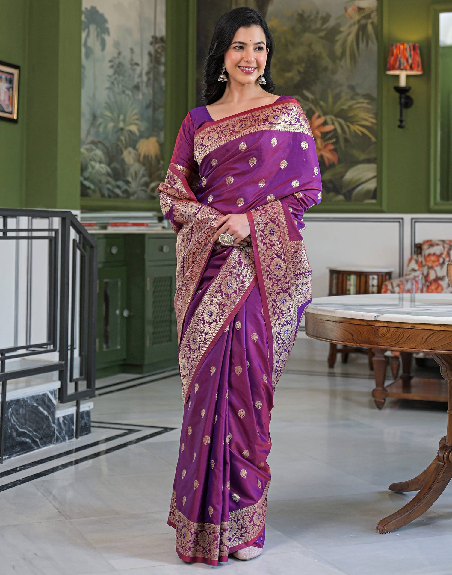 Purple Silk Woven Banarasi Saree - Image 6