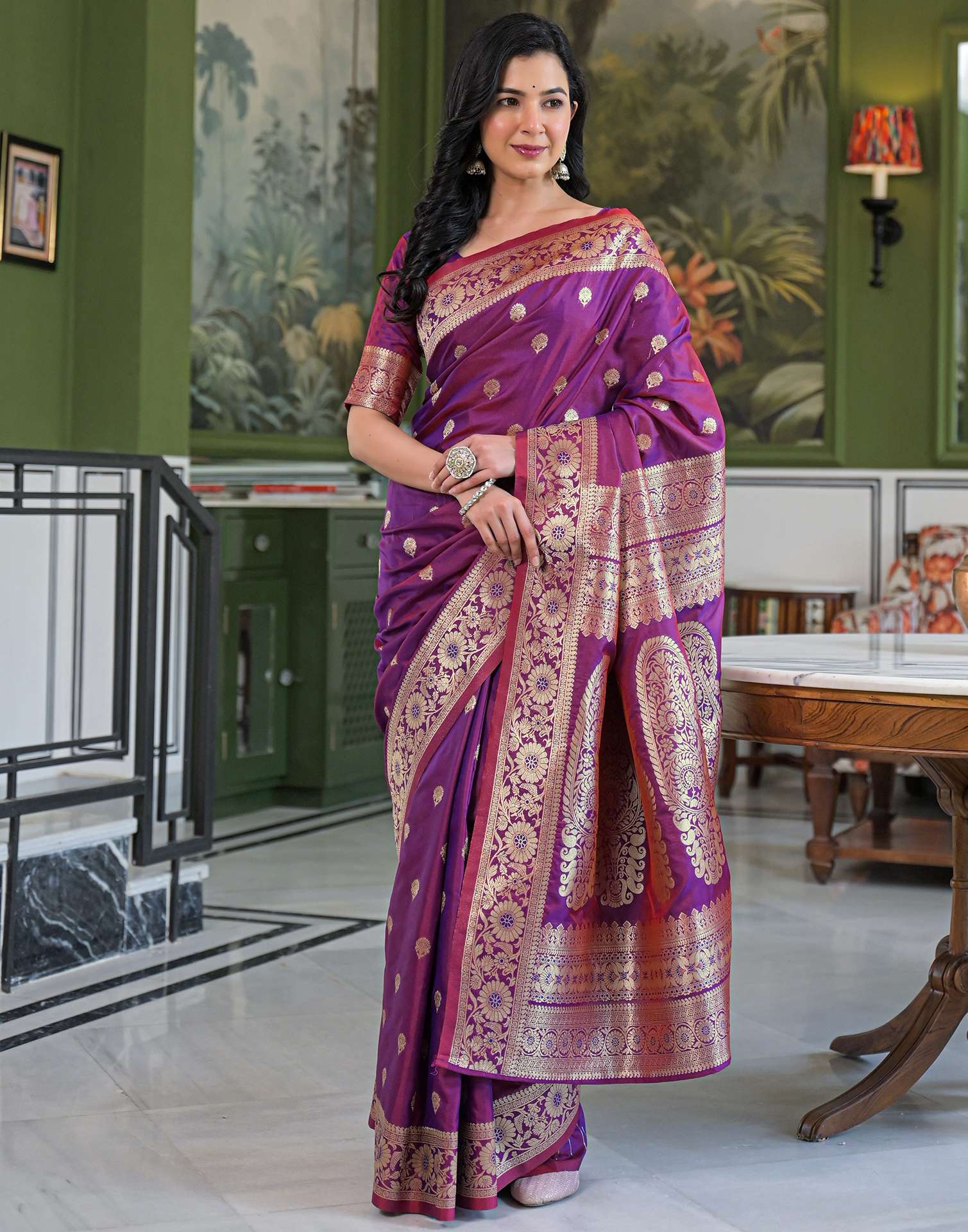 Purple Silk Woven Banarasi Saree - Image 8