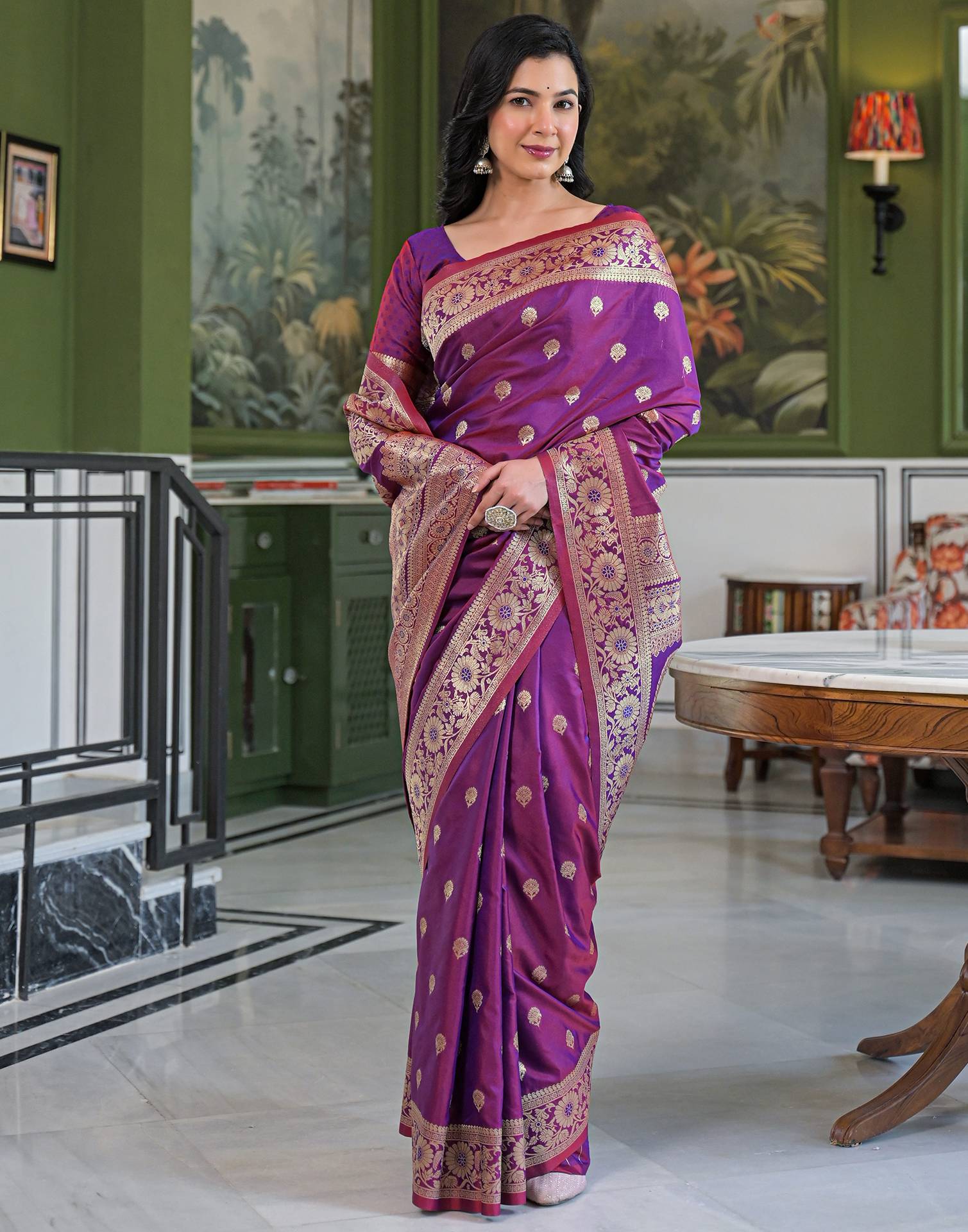 Purple Silk Woven Banarasi Saree - Image 9