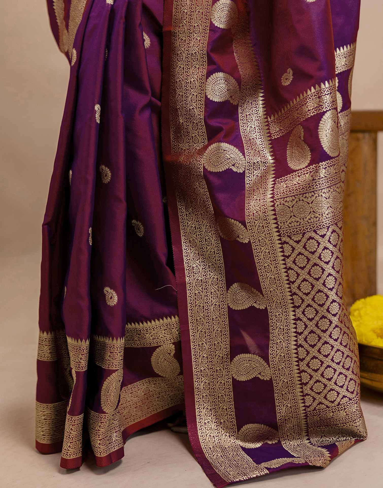 Purple Silk Woven Banarasi Saree - Image 12