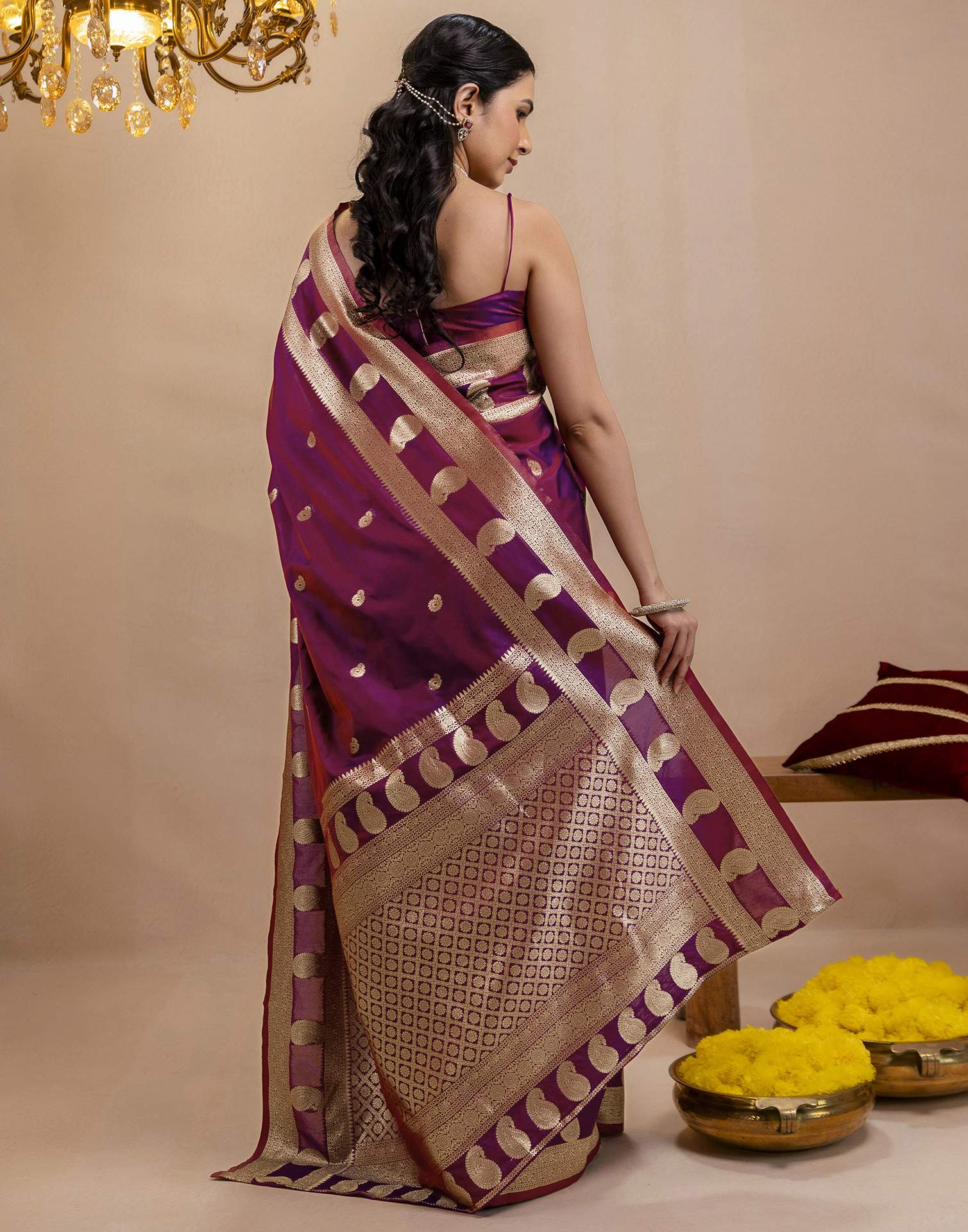 Purple Silk Woven Banarasi Saree - Image 7