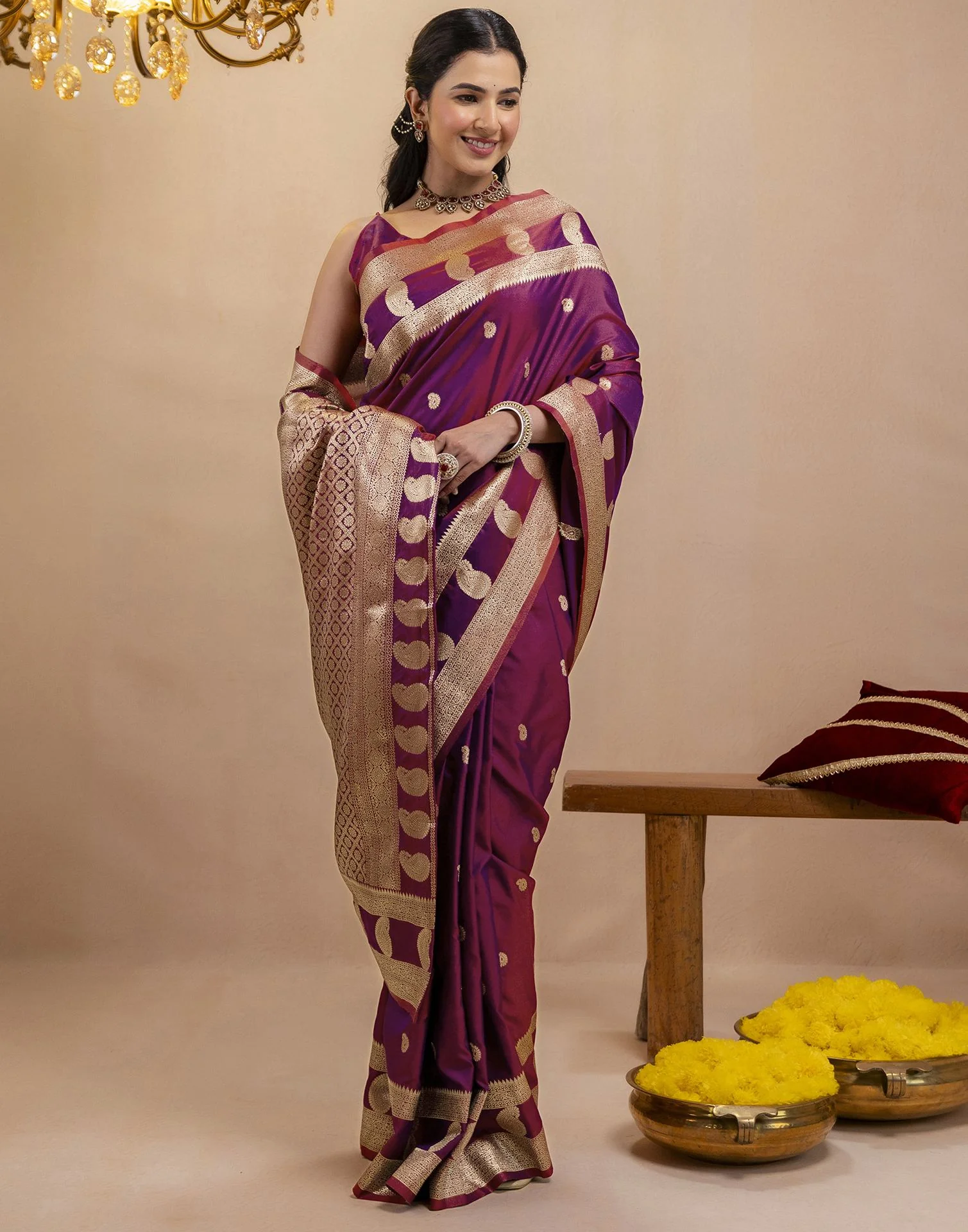 Purple Silk Woven Banarasi Saree - Image 8