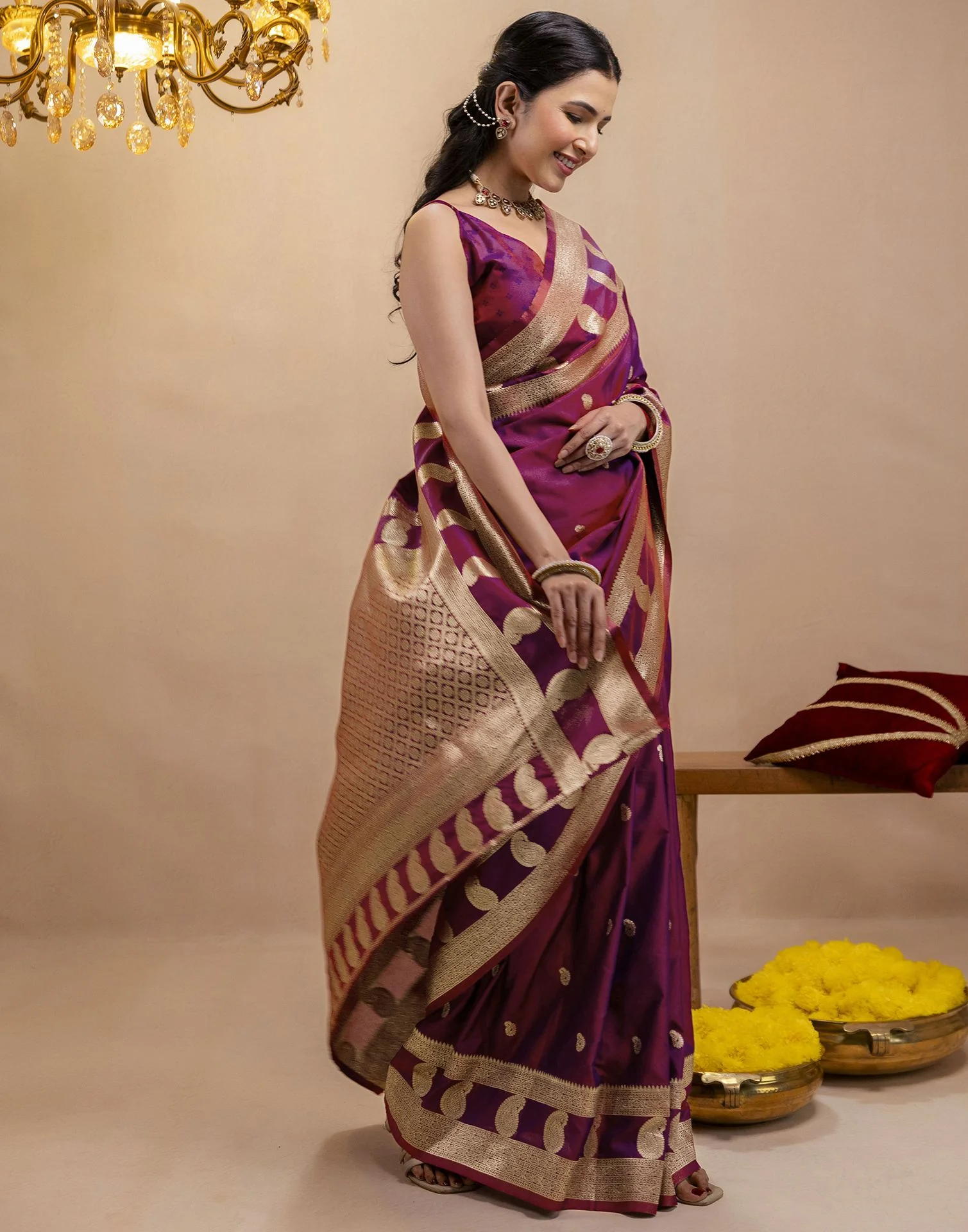 Purple Silk Woven Banarasi Saree - Image 9