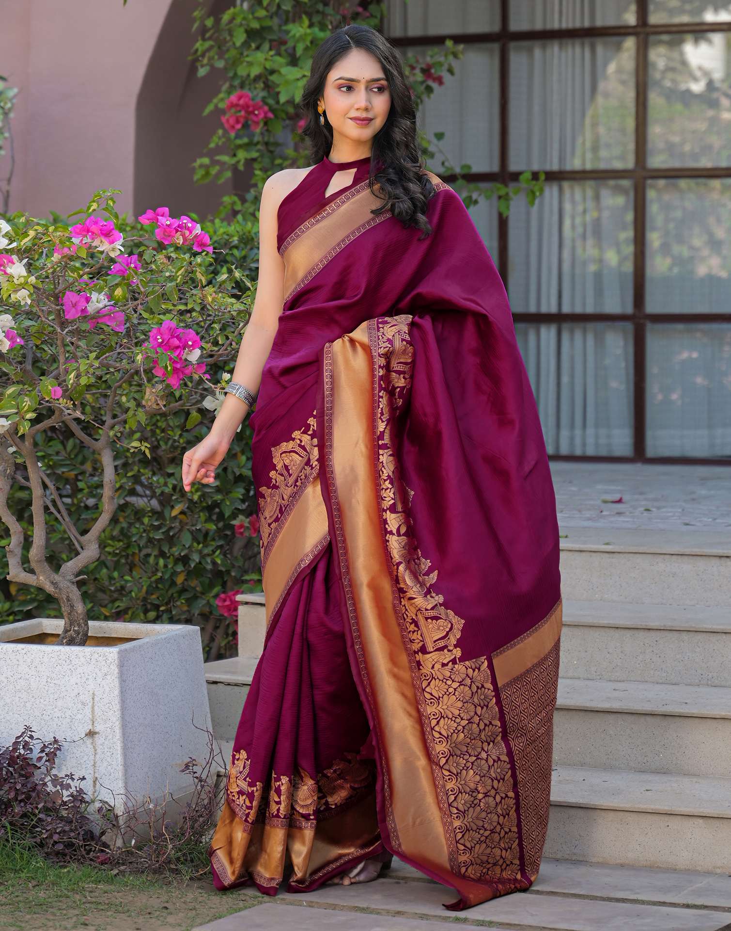 Purple Silk Woven Kanjivaram Saree - Image 4