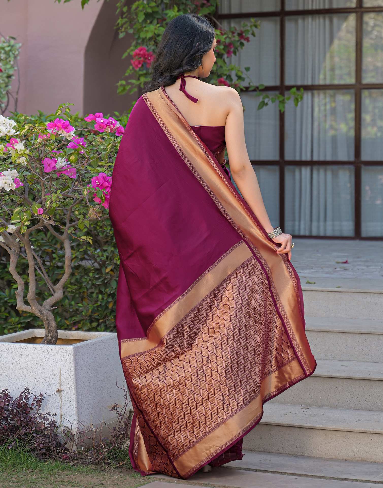 Purple Silk Woven Kanjivaram Saree - Image 6