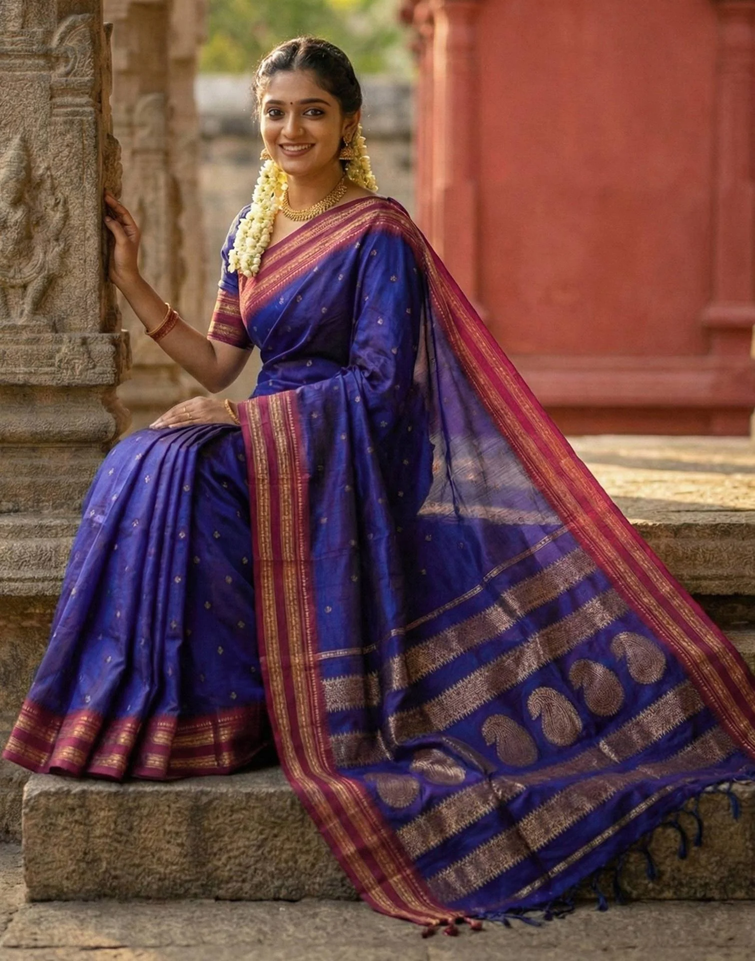 Purple Silk Woven Kanjivaram Saree - Image 2