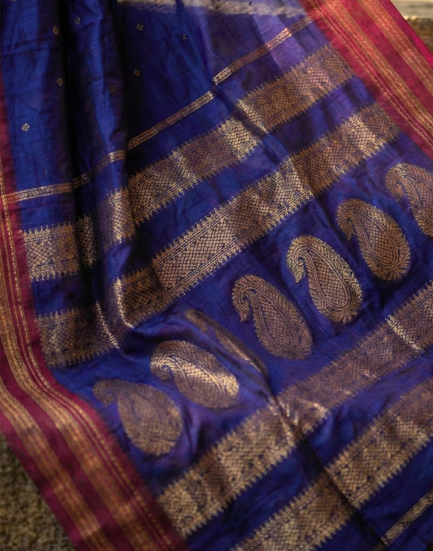 Purple Silk Woven Kanjivaram Saree - Image 5