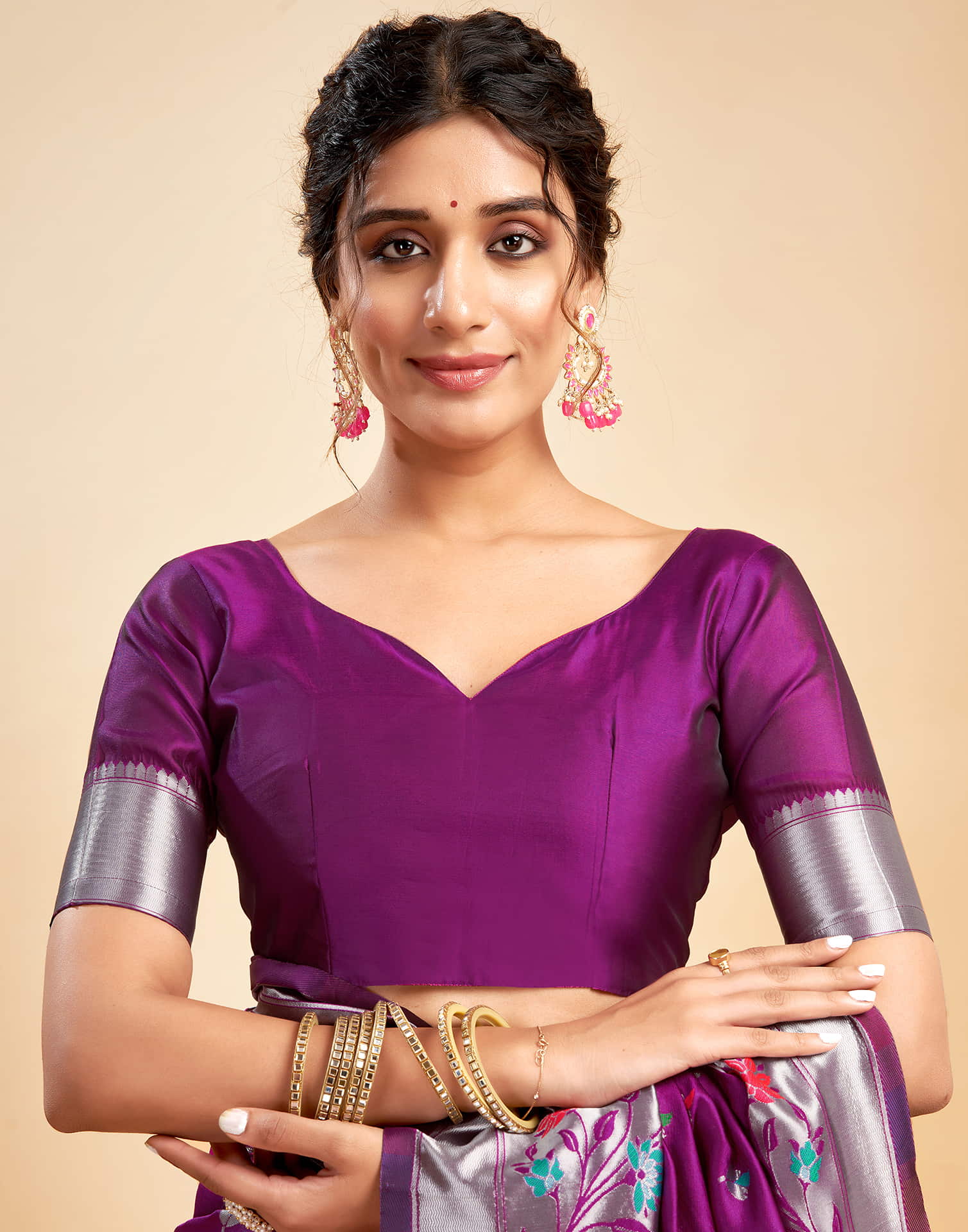 Purple Silk Woven Paithani Saree - Image 7