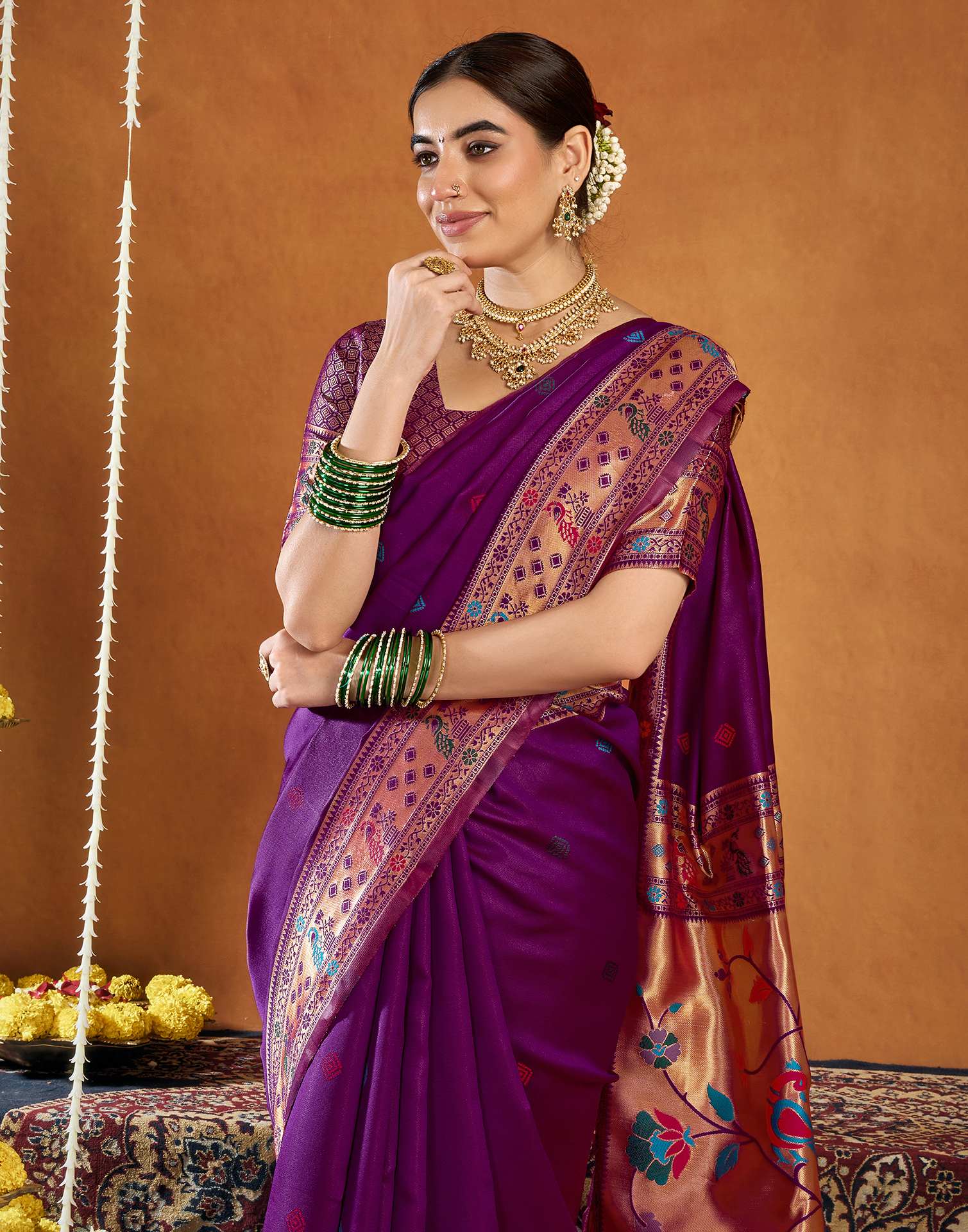 Purple Silk Woven Paithani Saree - Image 2