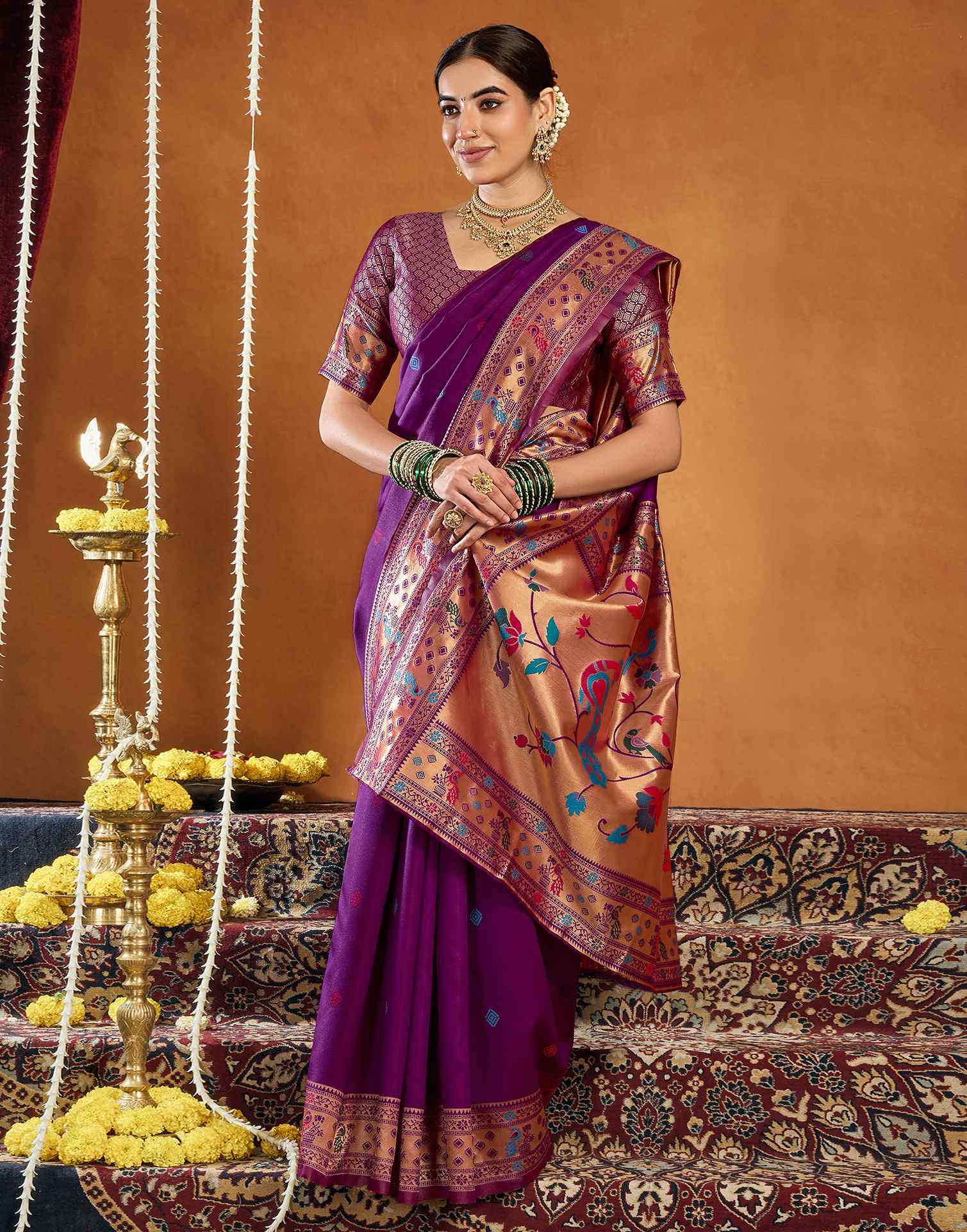Purple Silk Woven Paithani Saree - Image 5